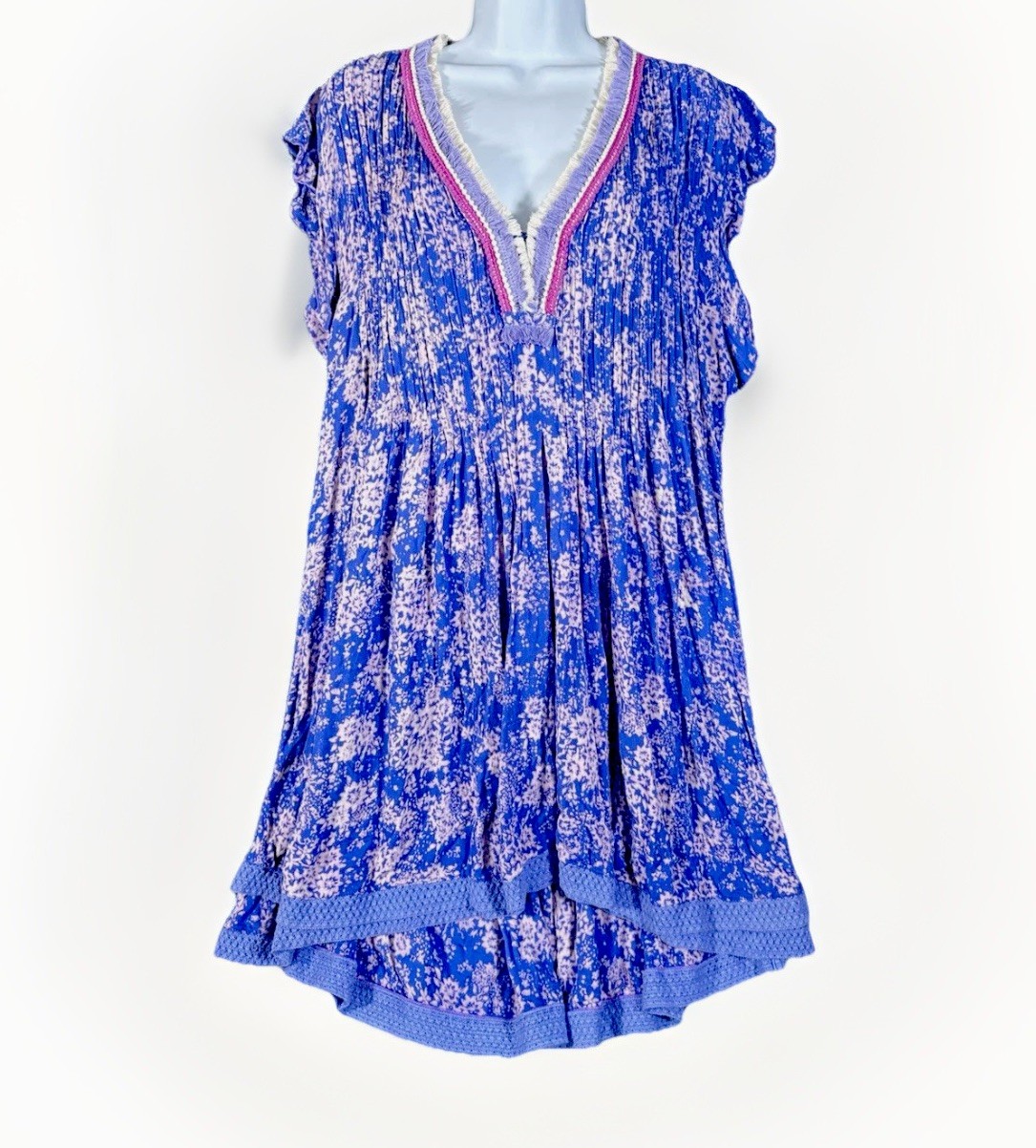 Poupette St. Barth Women’s Sasha V-Neck Pleated Mini Dress Size L Blue Violet