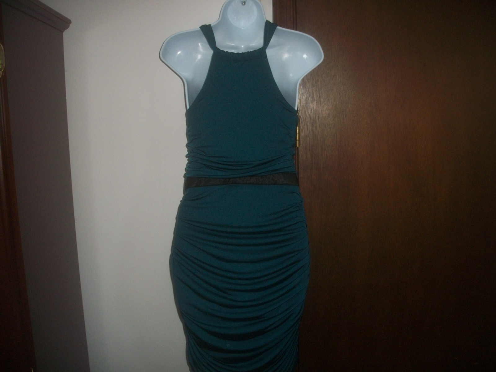 womens pleated dress.dark teal.keyhole neck.size junior large