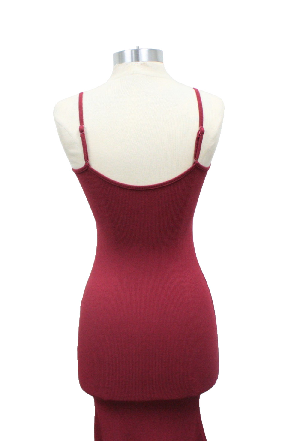 WeColor Red Ribbed Adjustable Spaghetti Strap Midi Bodycon Dress Size Small