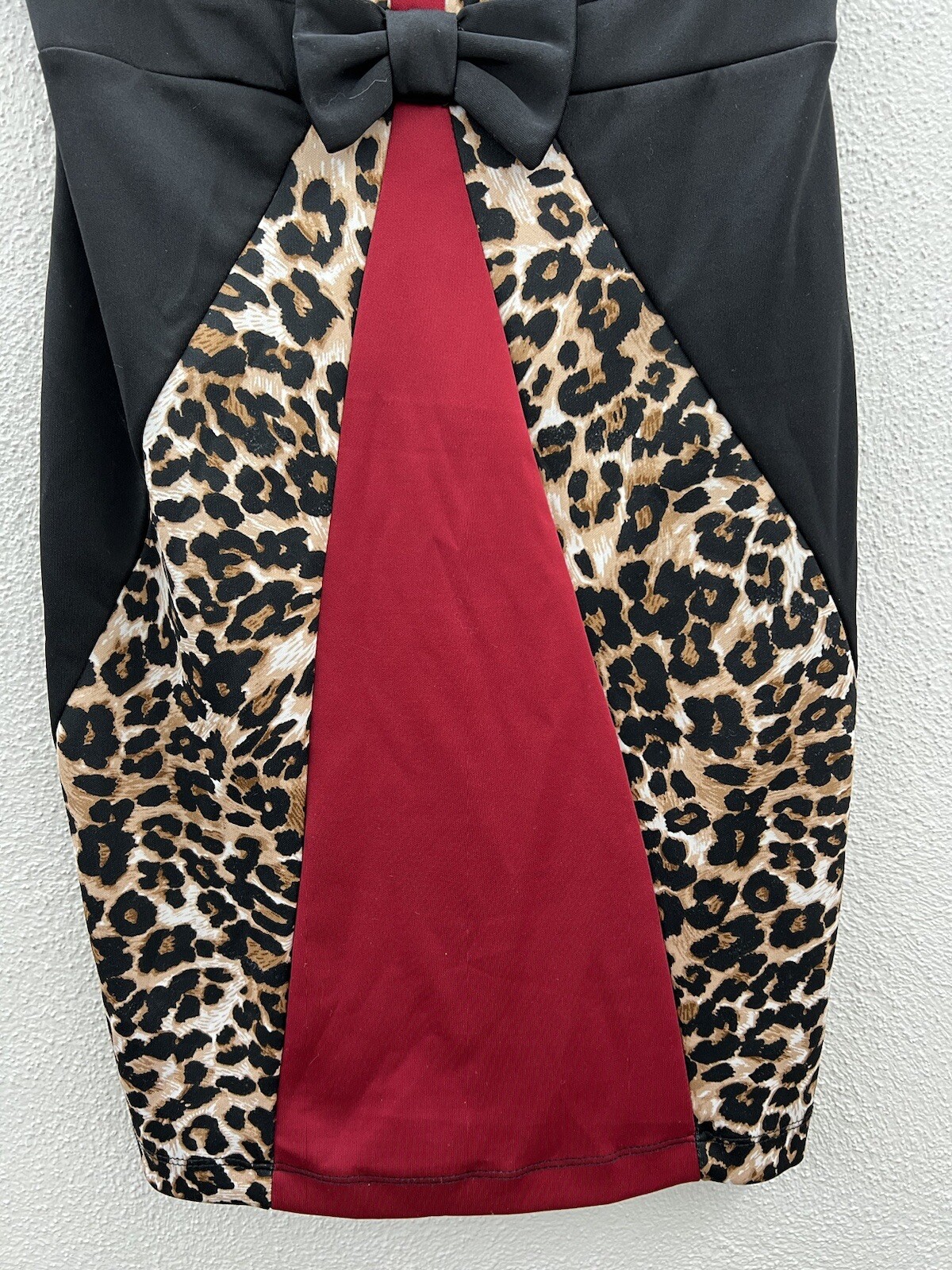 Womens Mystic Dress Size Unknown Red, Black, Animal Print Color Block Cap Sleeve