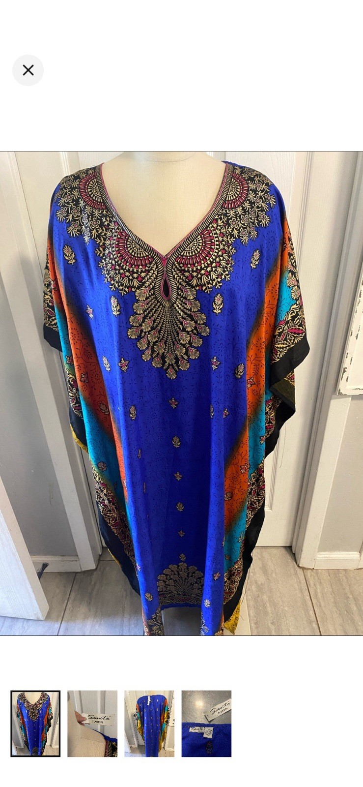 Sante Classics Kaftan One Size, Blue Paisley with Gold Detail