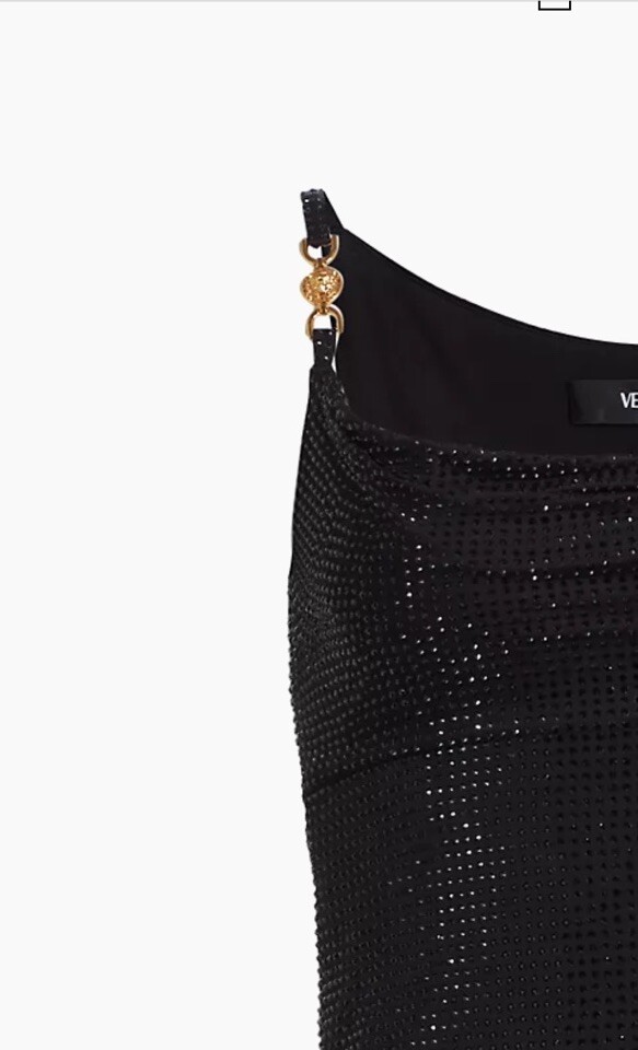 Black Versace Rhinestone Sleeveless Crystal-Embellished Min Dress Medusa Nwt 40