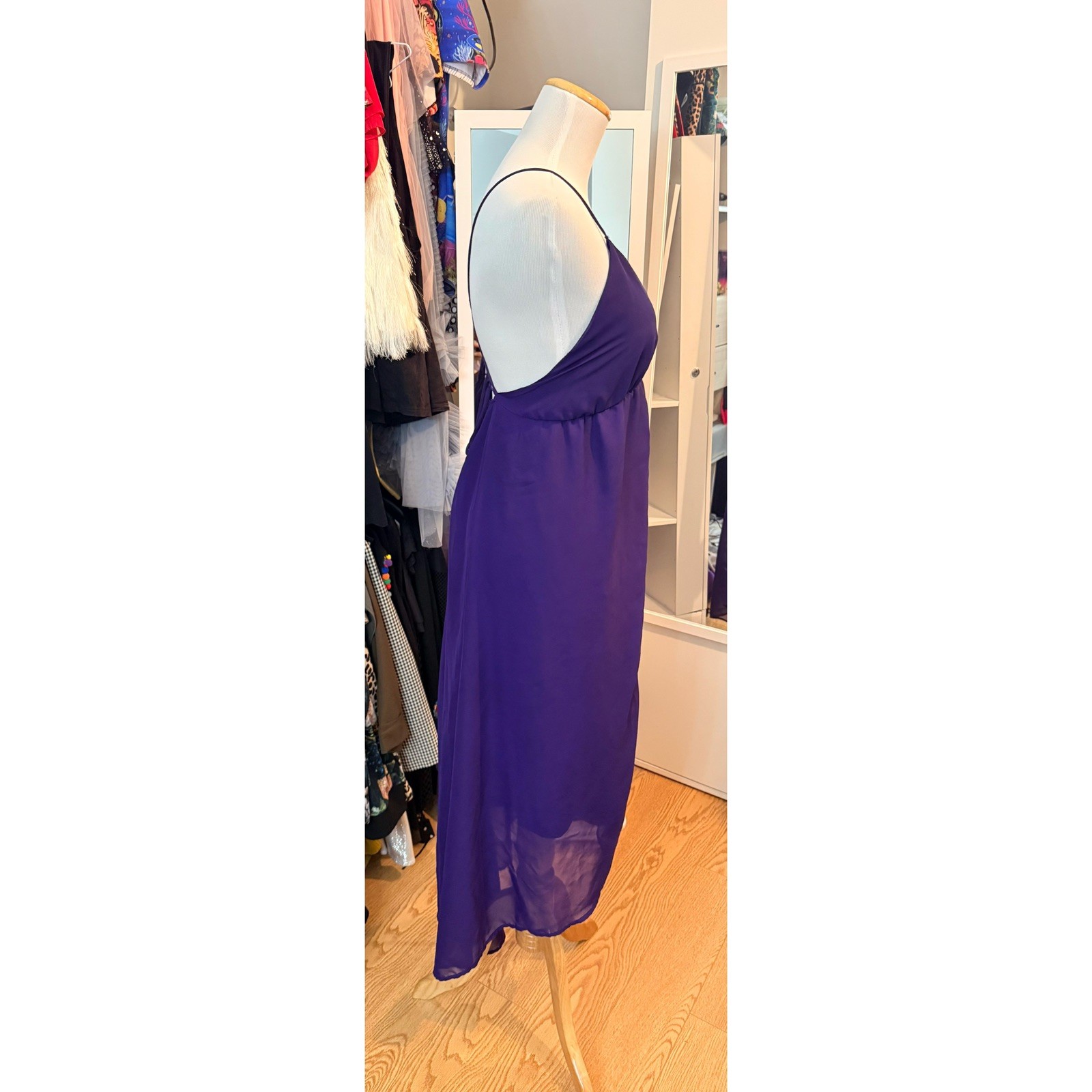 Forever 21 Deep Purple Spaghetti Strap V-Neck High Low Maxi Dress Size Medium