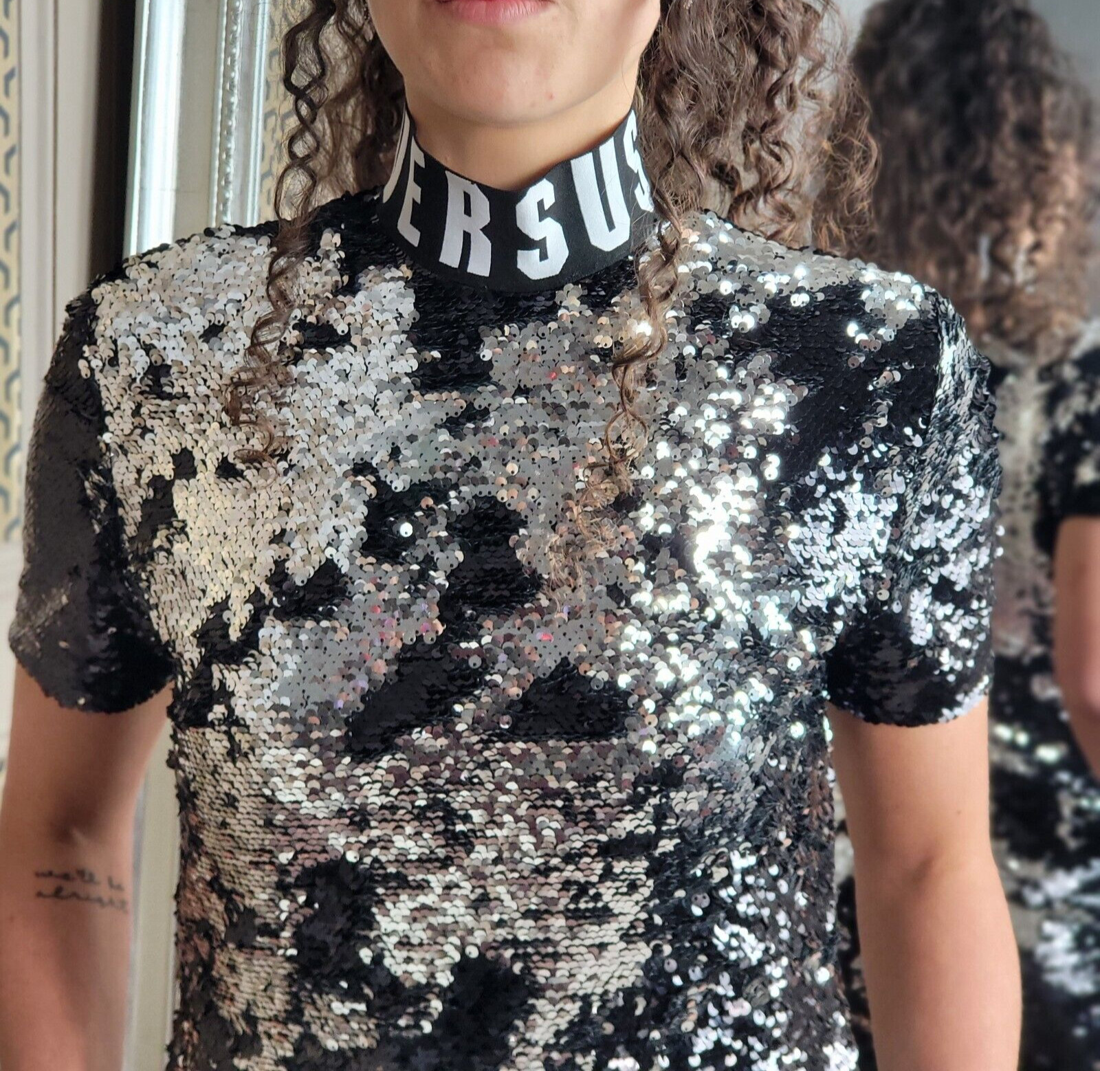 Gianni Versace Versus Silver Black Sequin Bodycon Dress Top WAS £780 38 UK 6 XS
