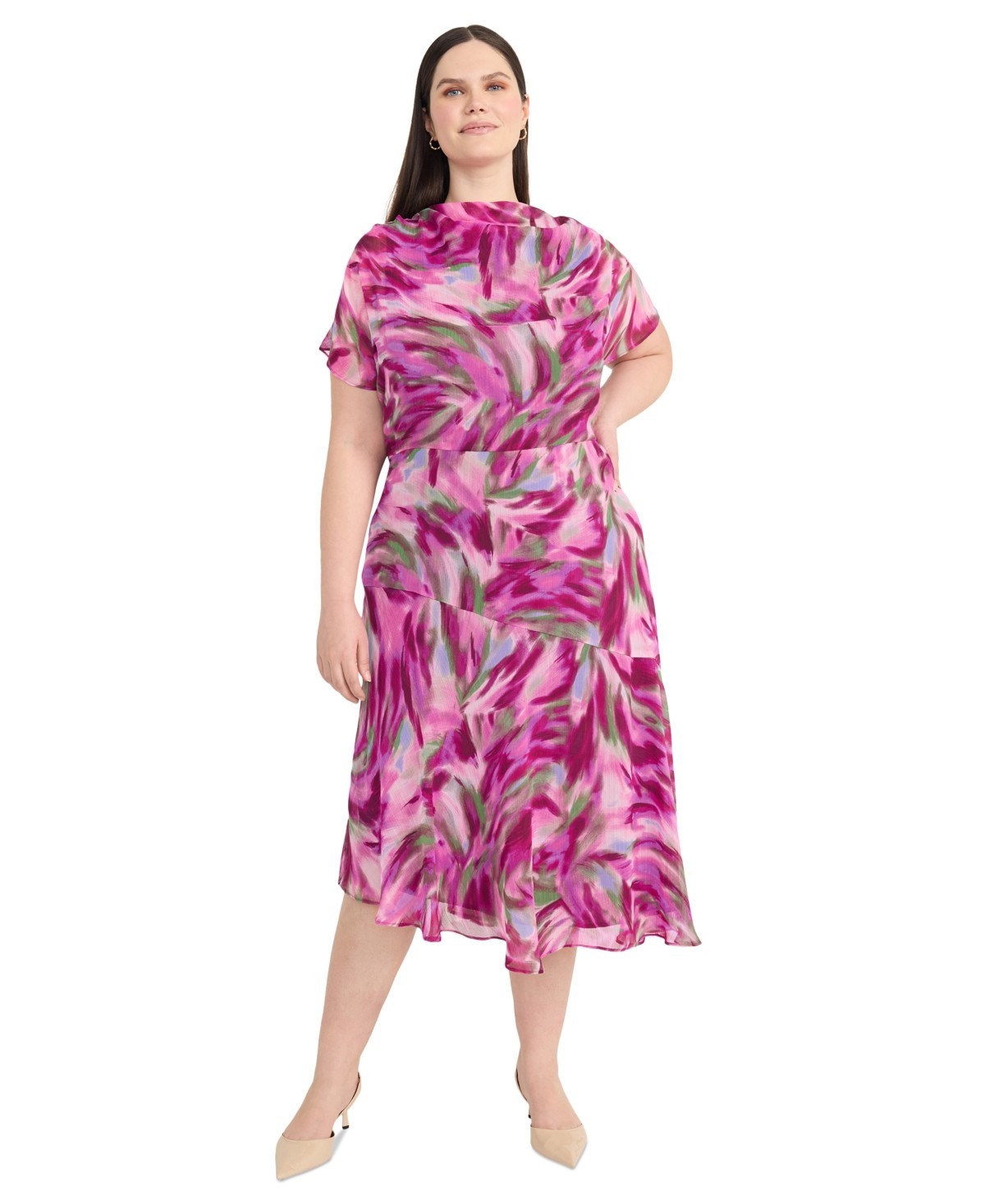 Maggy London Plus Size Printed Asymmetrical Midi Dress Size 20W