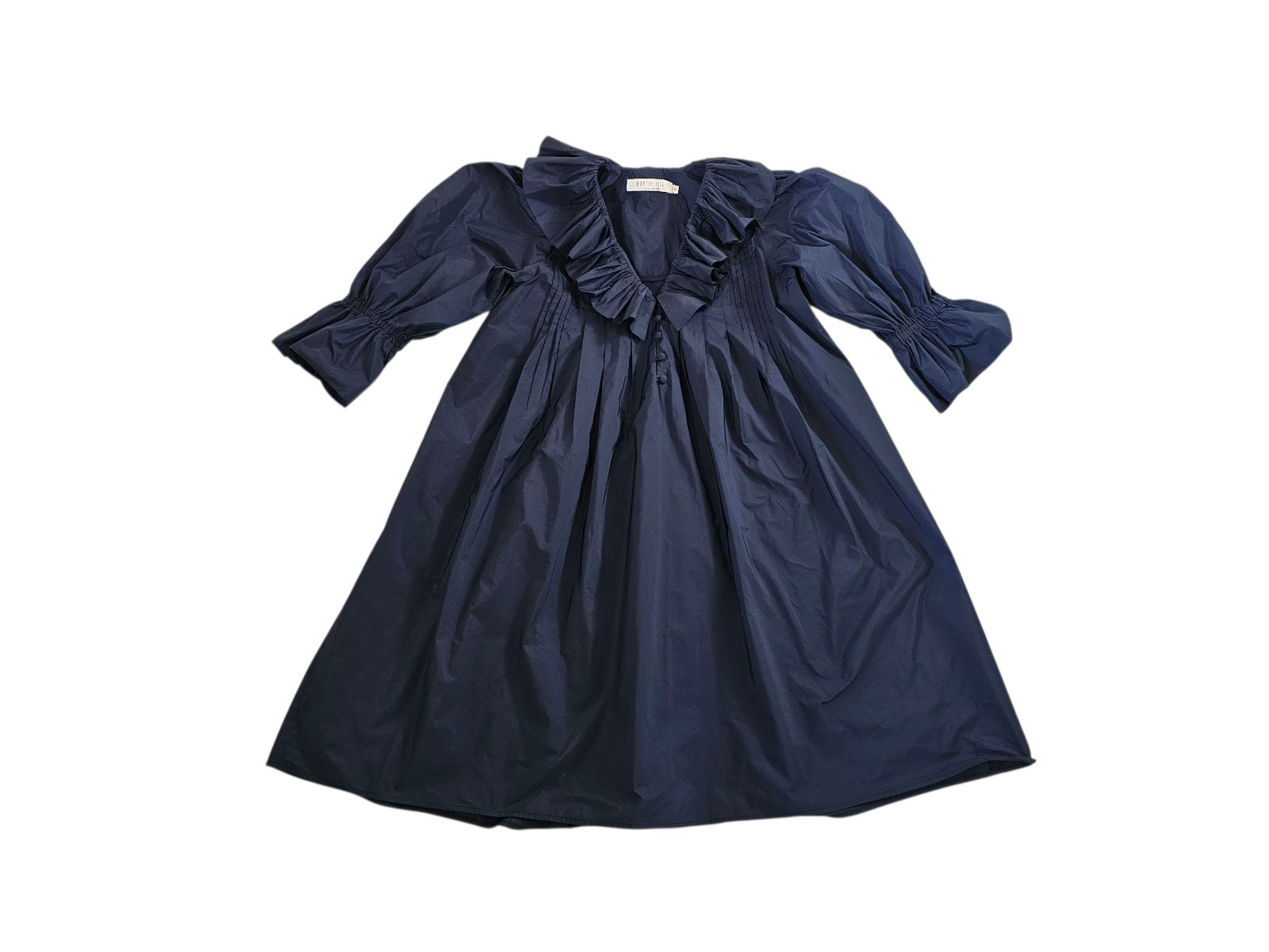 Hunter Bell Sullivan Ruffled Neck Puff Sleeve Mini Dress Navy SZ Small