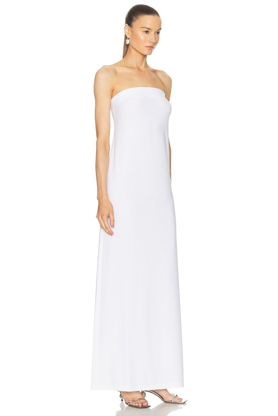Norma Kamali Strapless Tailored Side Slit Gown in Snow White Small New Womens Dr