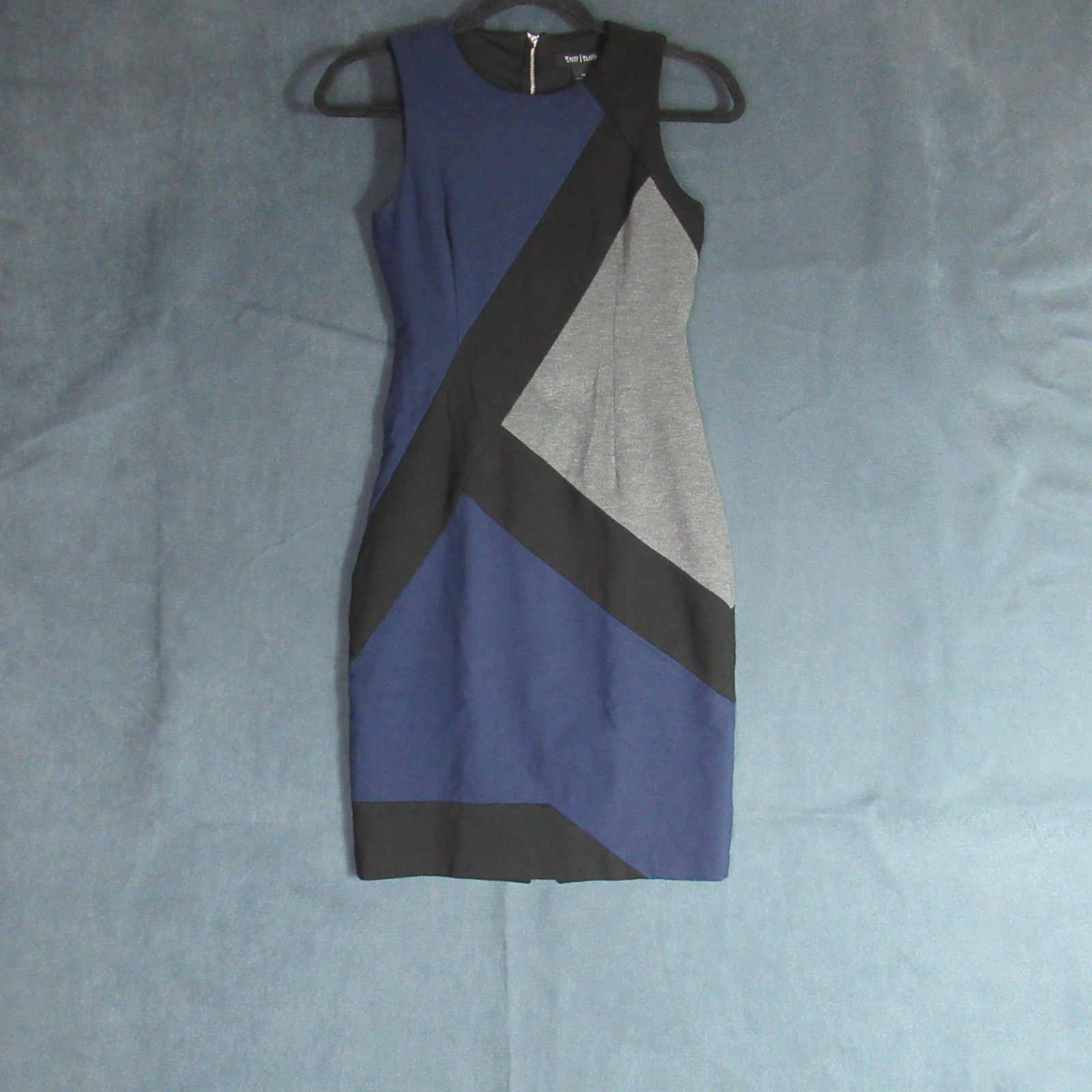 White House Black Market Dress Womens 00 Black Blue Gray Colorblock Sheath Mod