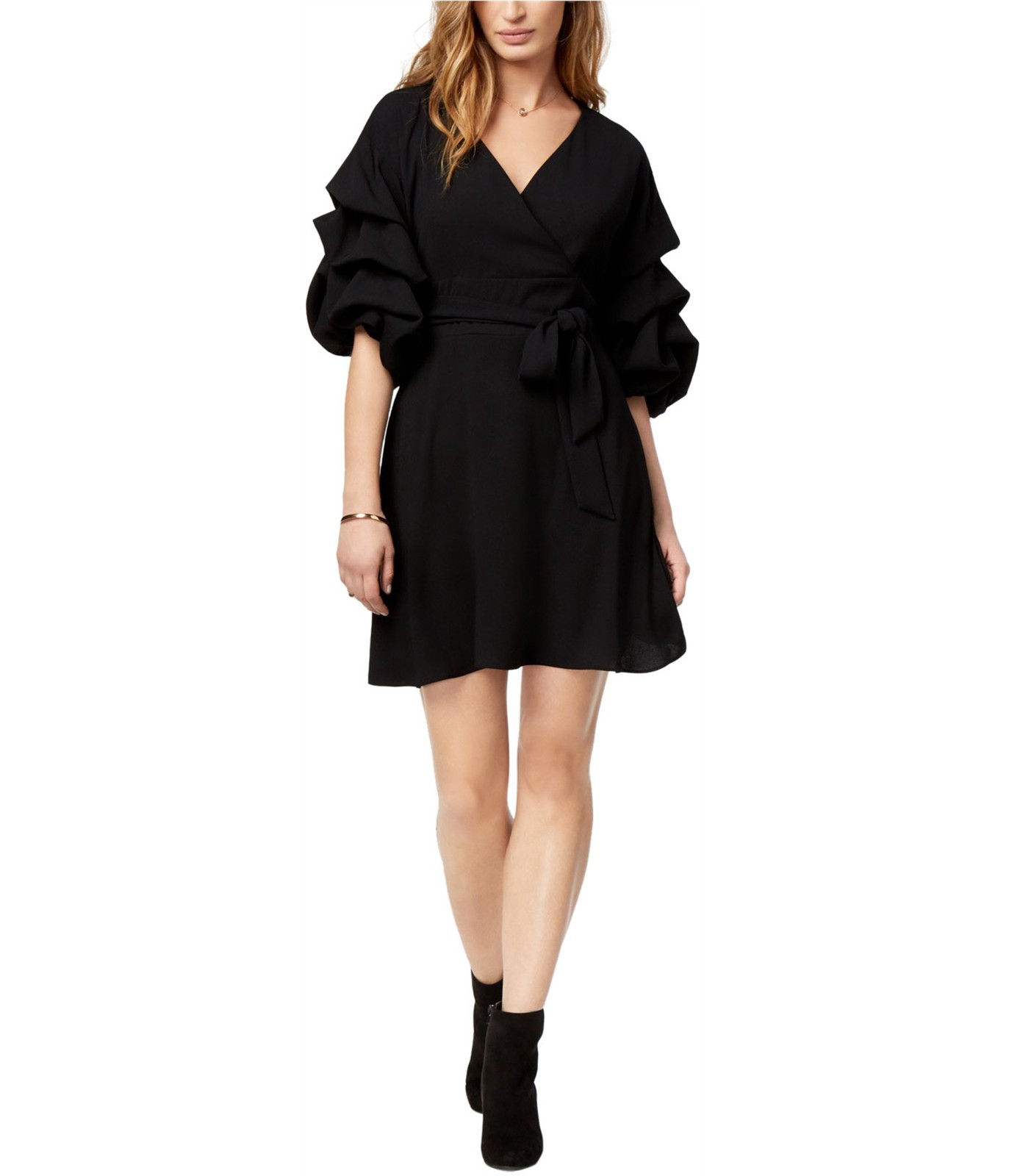 bar III Womens Ruffled Wrap Dress, deepblack, XS