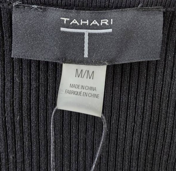 T Tahari Elbow Sleeve Scoop Neck Ribbed Dress Women’s M Black/White Pullover