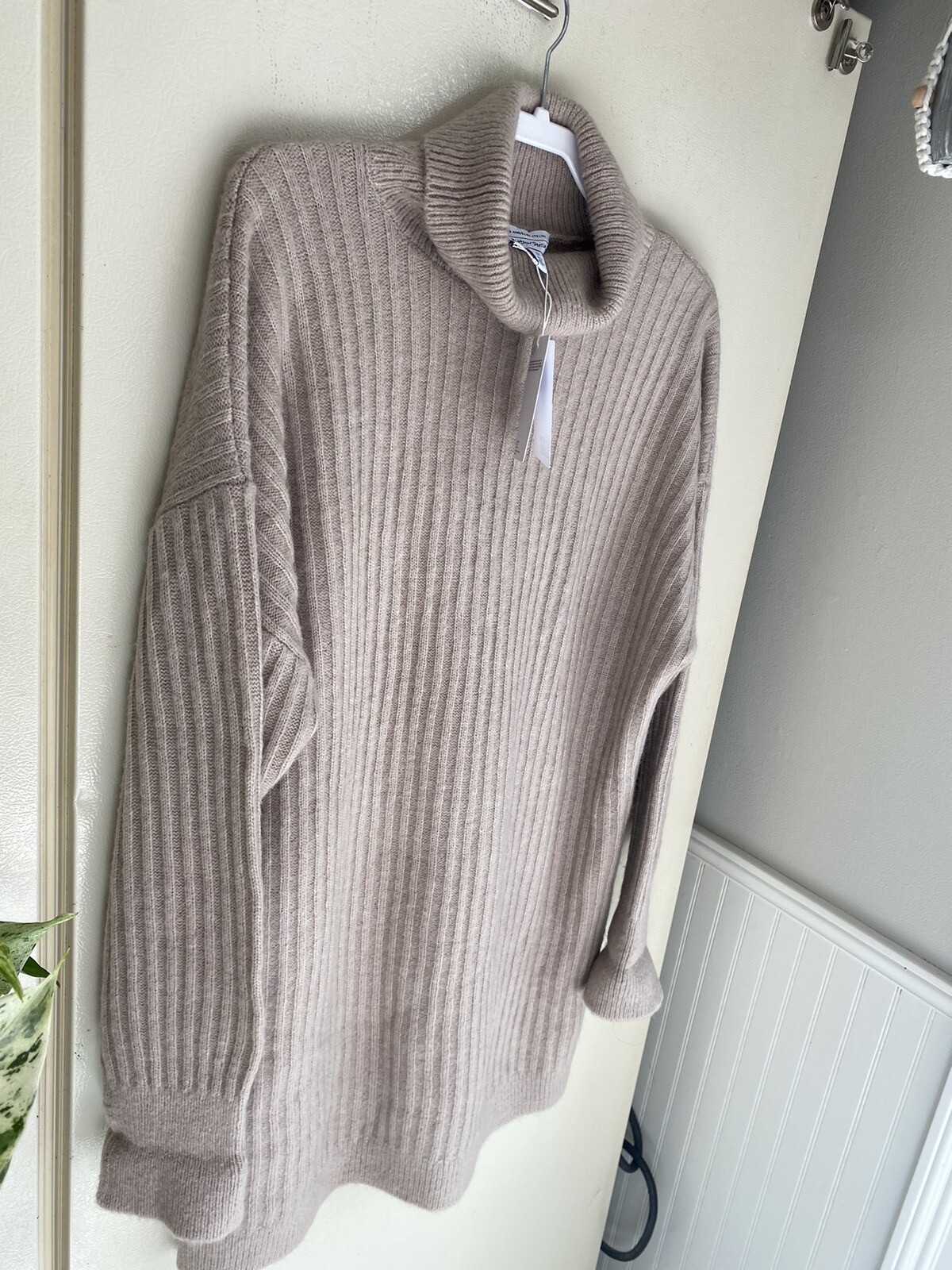 & Other Stories Turtleneck Wool Blend Ribbed Sweater Mini Dress Size S NEW Beige