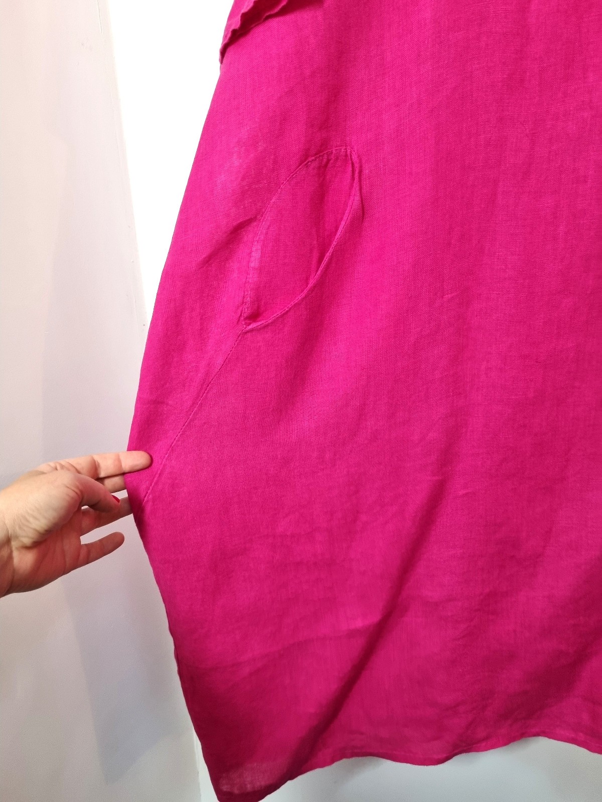 Vera Tucci Linen Dress Size XLPink Pockets Lagenlook Oversized Chest 48”