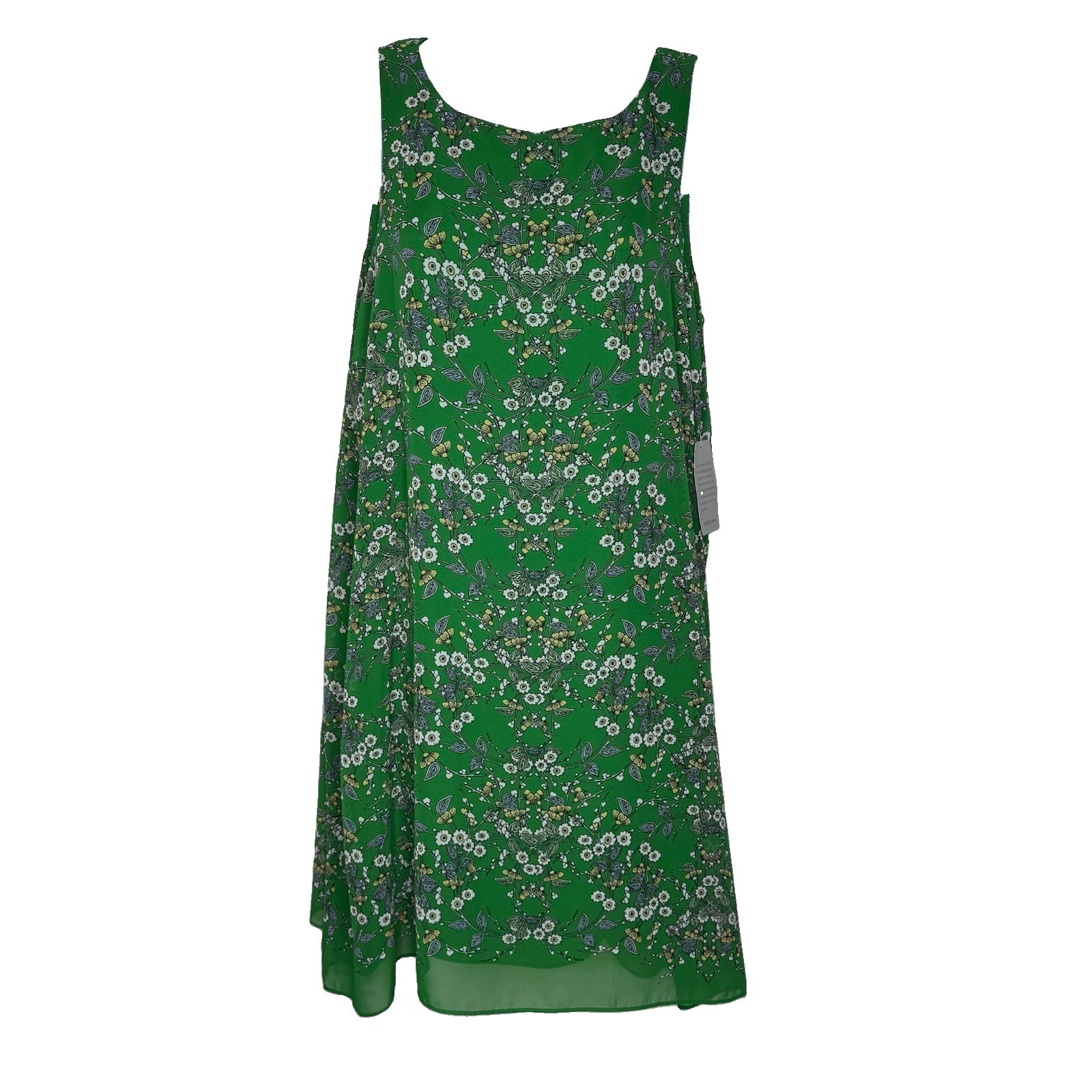 Max Studio Floral Sleeveless Layered Lined Dress Kelly Green SIze Medium Classic
