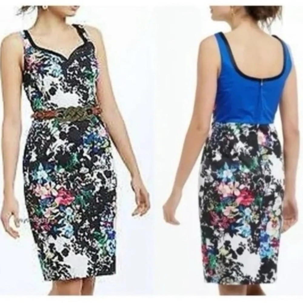 Anthropologie Leifnotes Multicolor Floral V-Neck Sleeveless Sheath Dress Lined 4