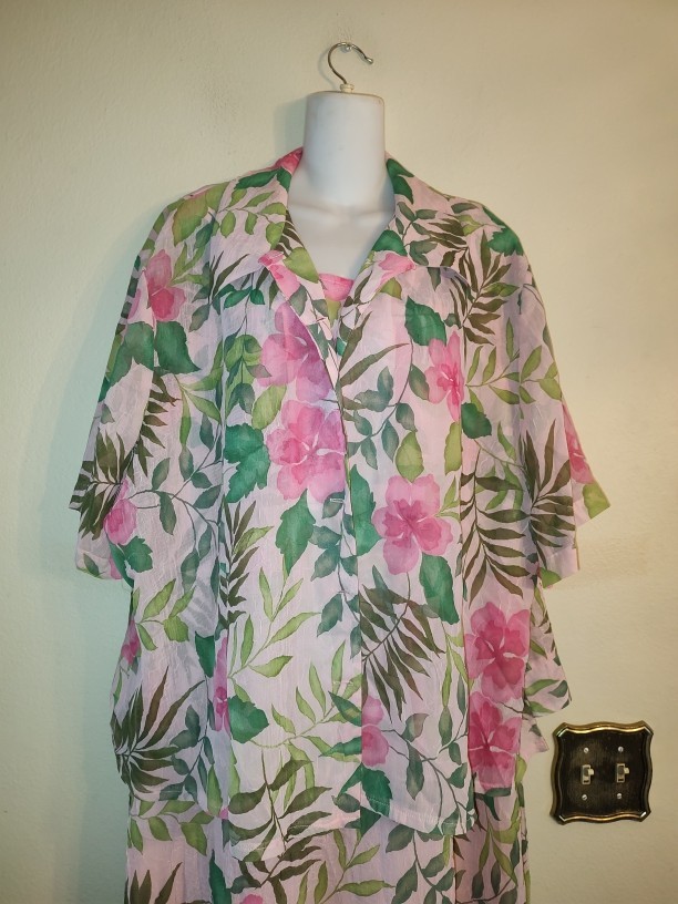 Set 2 pcs KSL Division Of Karin Stevens Pink Floral Dress with Jacket Size 24W