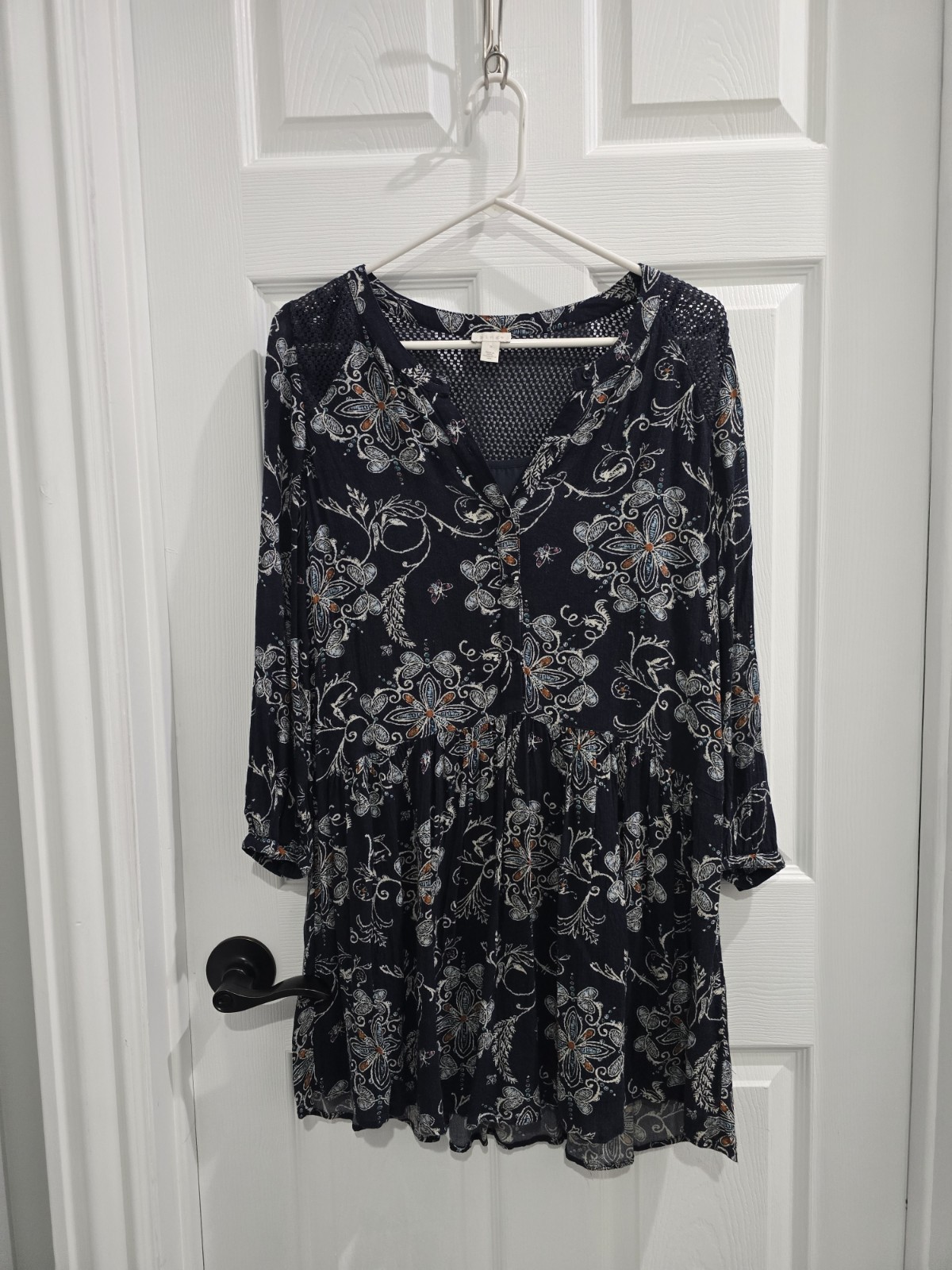 HINGE Navy Print Tunic Oversize Dress Please See Measurements Tag Says S EUC