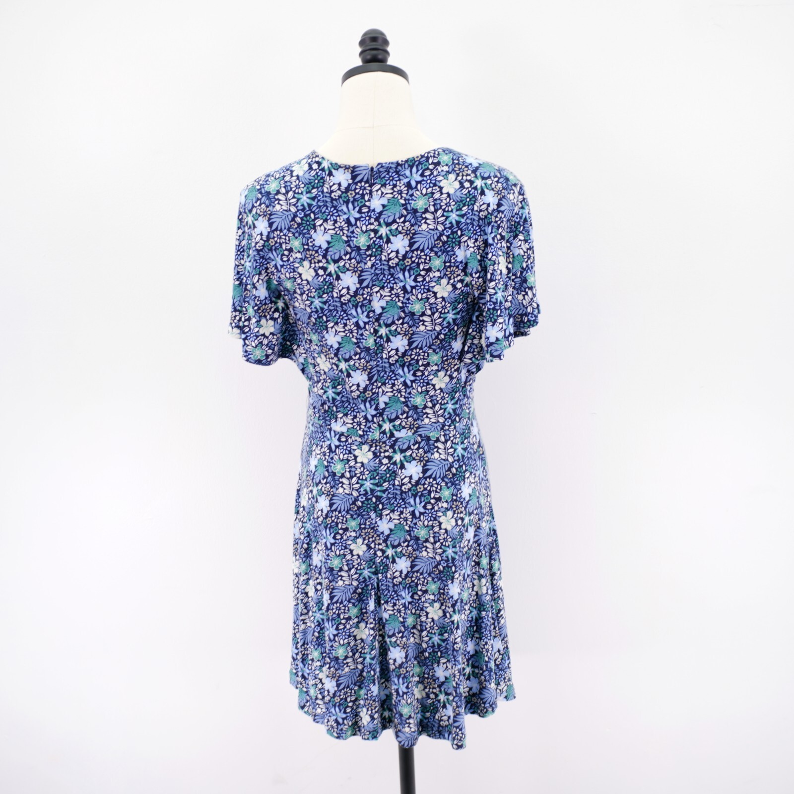 Ann Taylor Loft Blue Green Round Neck Flutter Split Short Sleeve Sleeve Dress 2