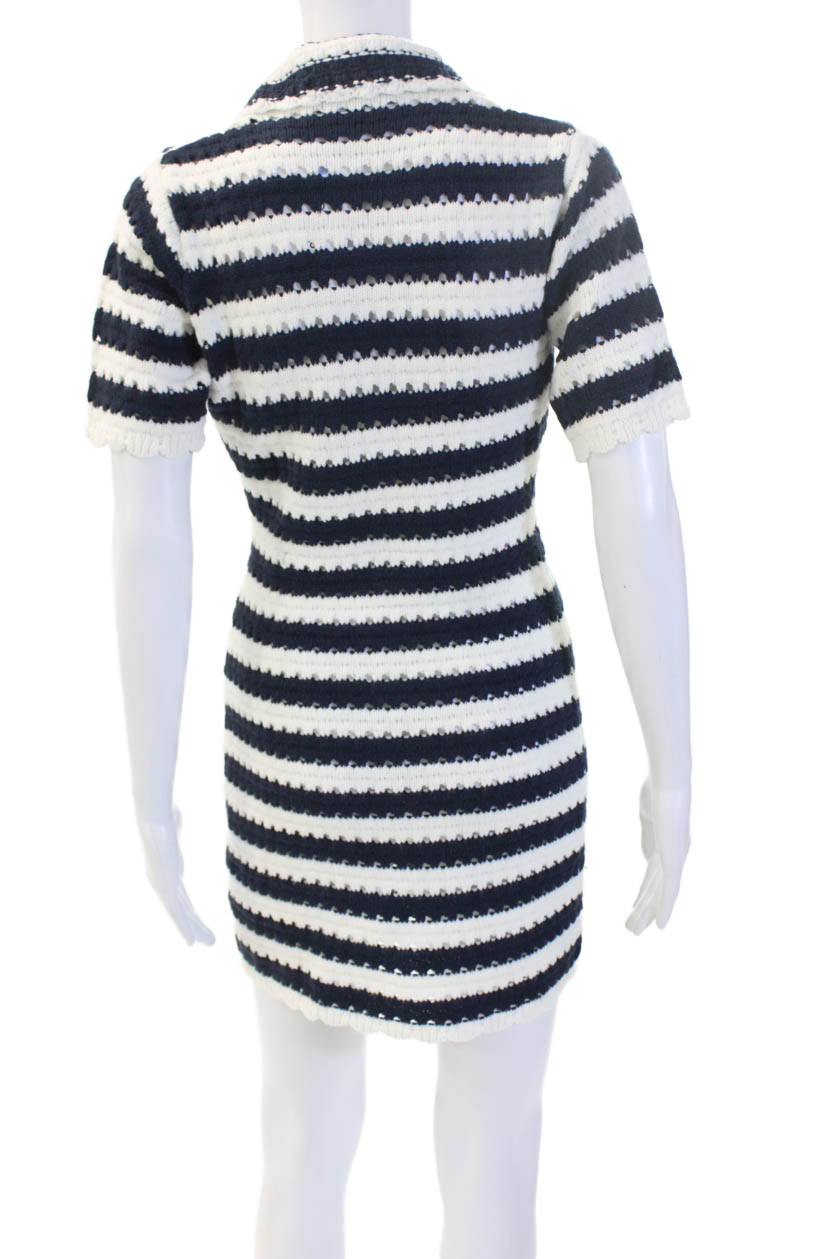 Fore Women Striped Collared Shirt Dress Dark Blue Short Sleeve Cotton Size XS