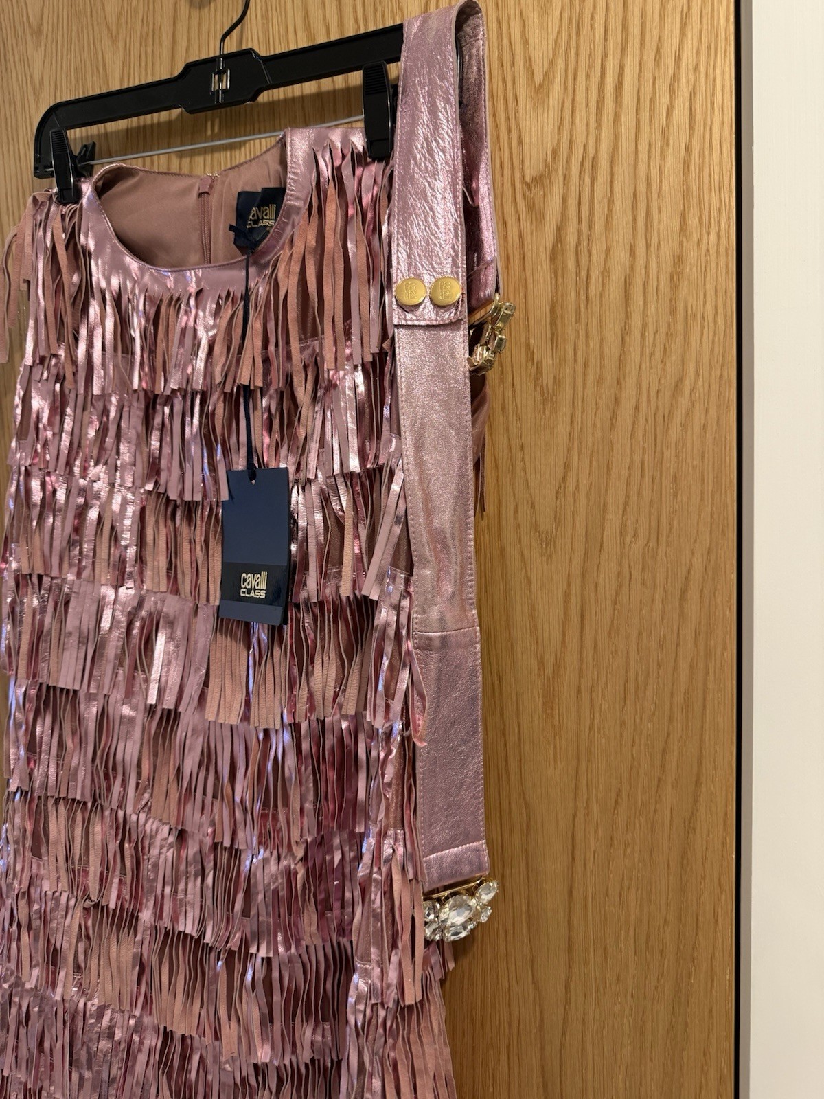 Cavalli Class Limited Edition Runway Sample Fringe Dress – Metallic Pink