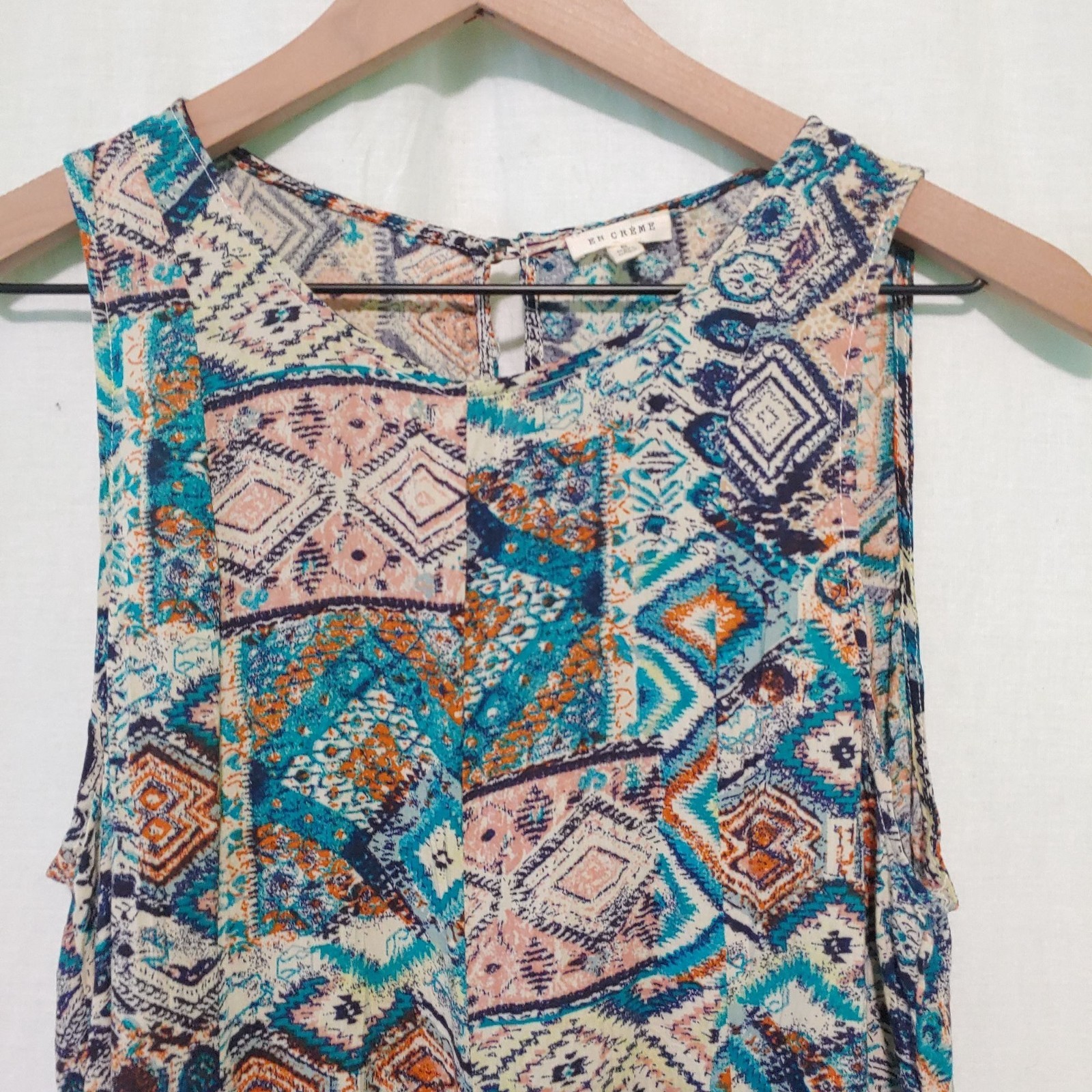 En Creme dress womens Size Small boho trapeze short multi-colored sleeveless