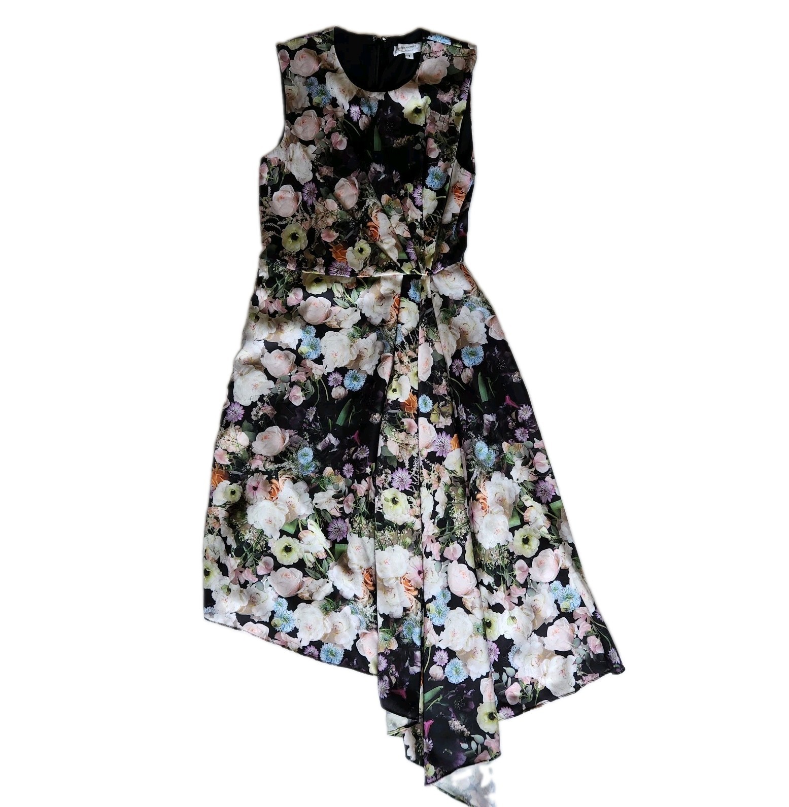 ADAM LIPPES Collective Black Floral Side Drape Dress Sz 6 RTR Florist Collab