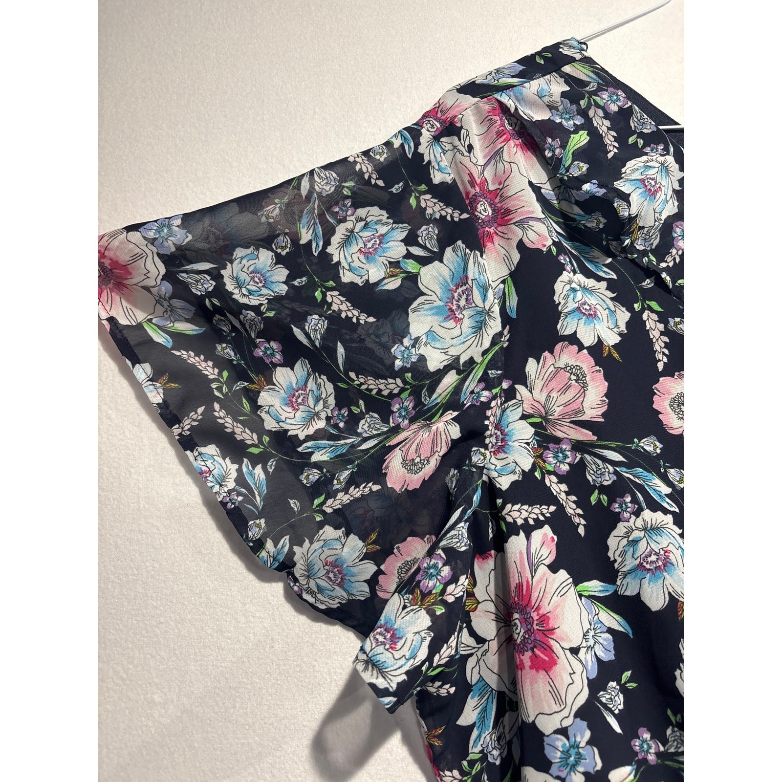 Maurices Blue Floral Ruffled Wrap Front V Neck Dress Mini 2
