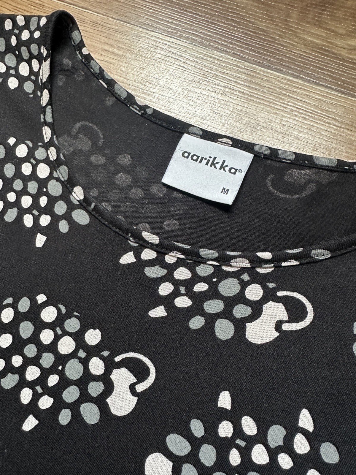 Aarikka Finland Black Sheep Print Long Sleeve Maxi Dress Cotton Modal M Excellen