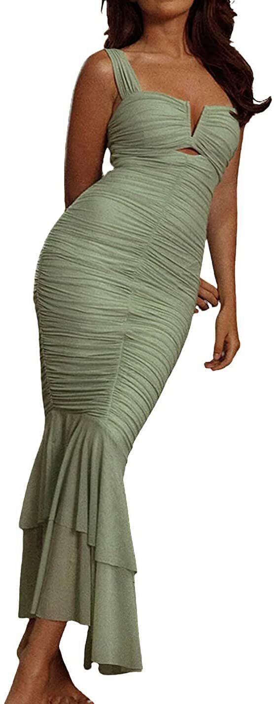 Women’s Sleeveless Strappy Prom Party Evening Ruched Bodycon Mermaid – Chartou
