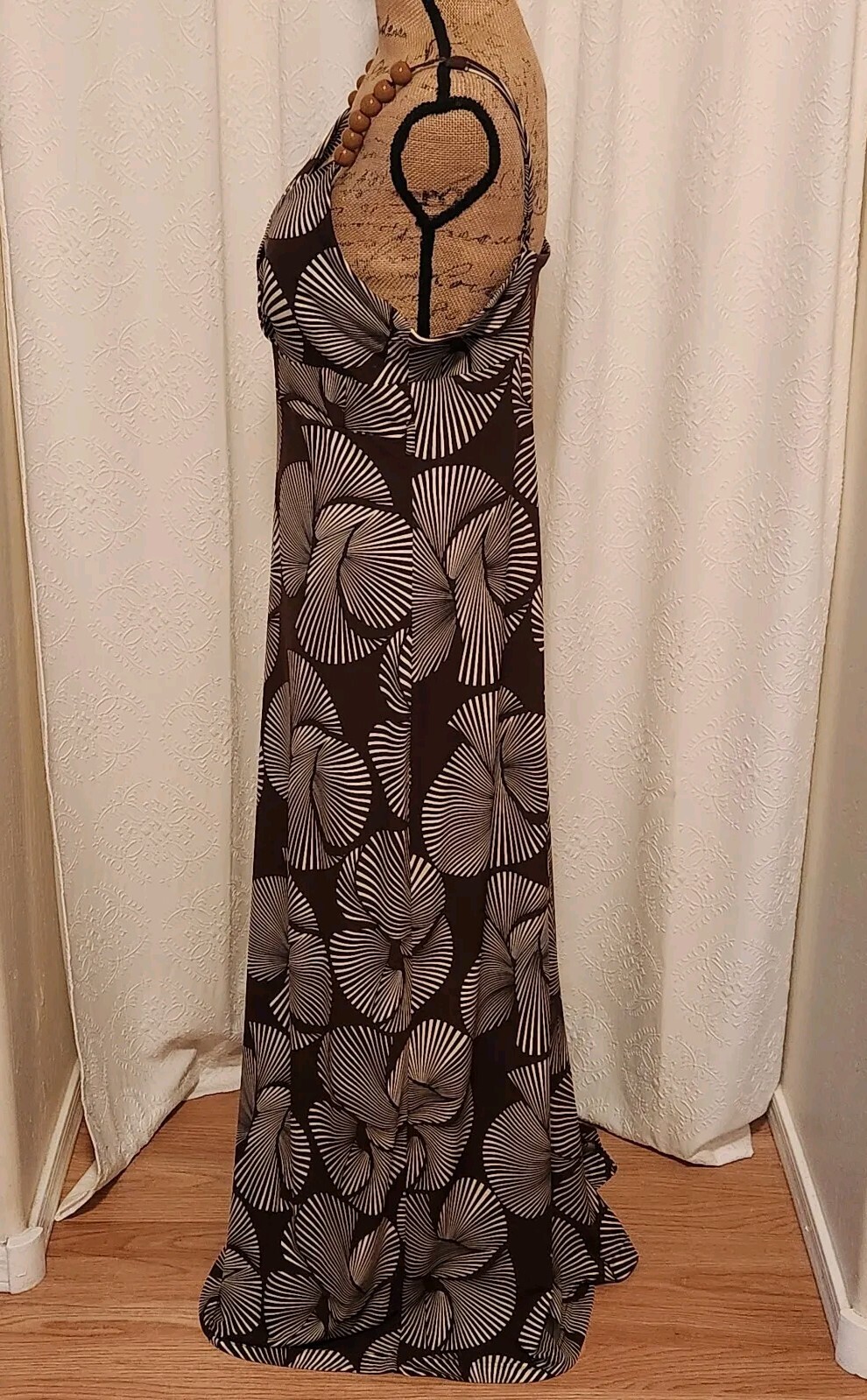 Essentials By Milano Women’s L Brown Tropical Sleeveless Knit Maxi Dress