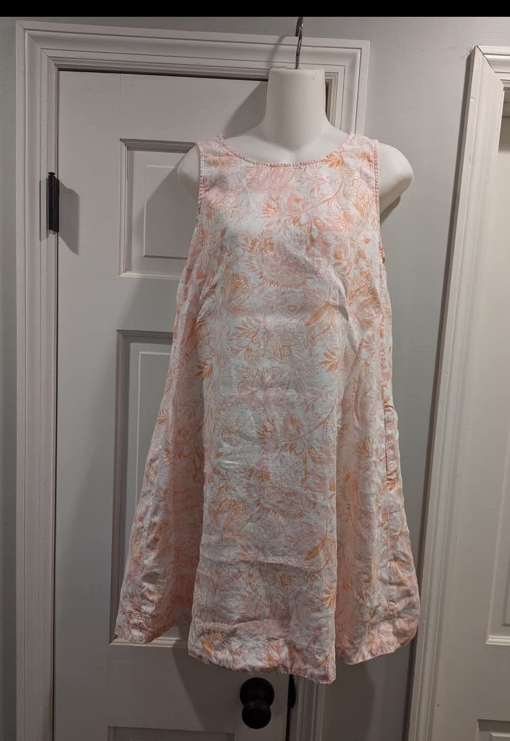 Rachel Zoe Shift Dress Sz S Pink Orange Paisley Floral 100% Linen Pockets Beach