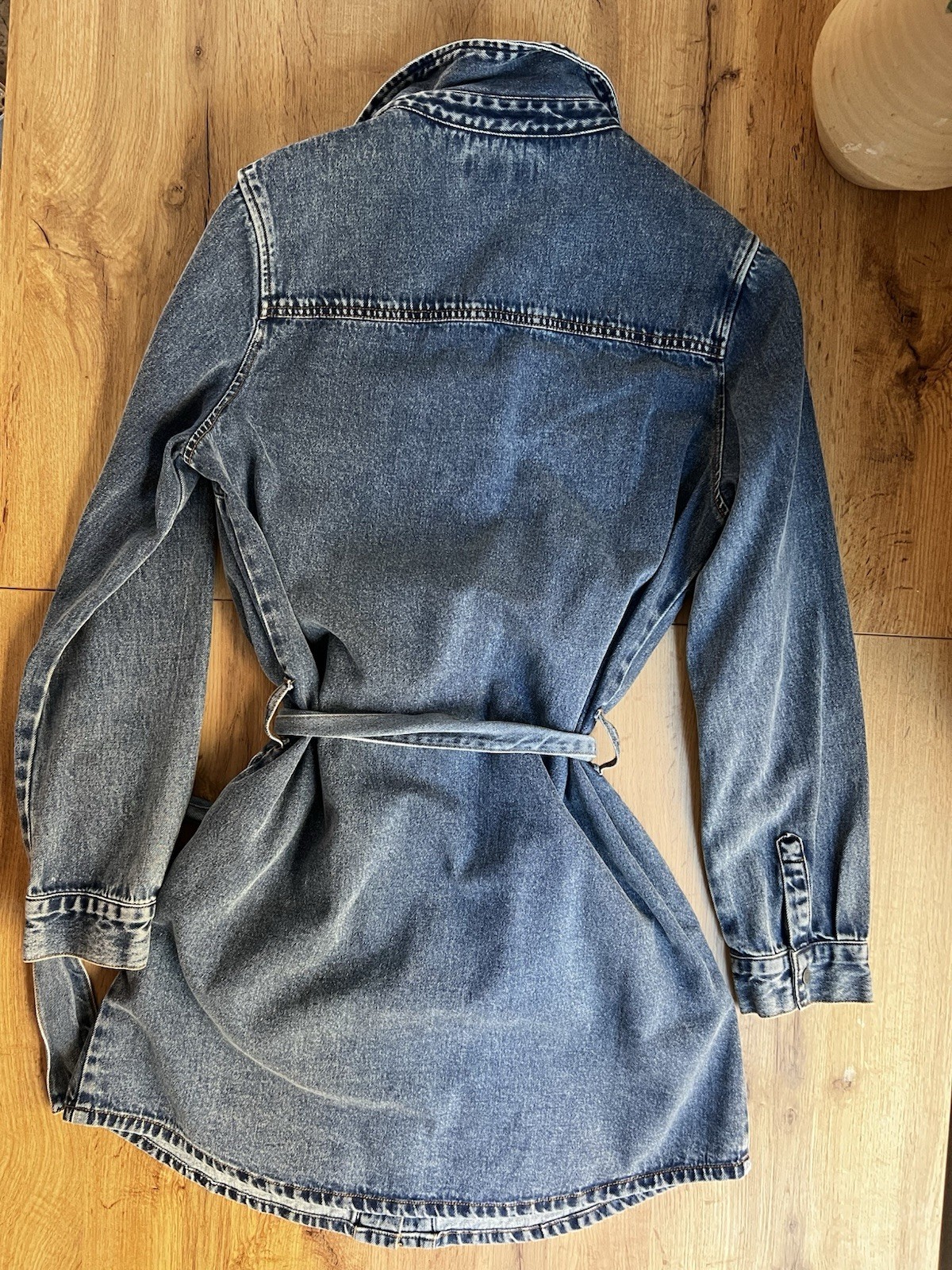 Habitual Blue Solid Denim Shirt Dress S Collared Long Sleeve Button Belted