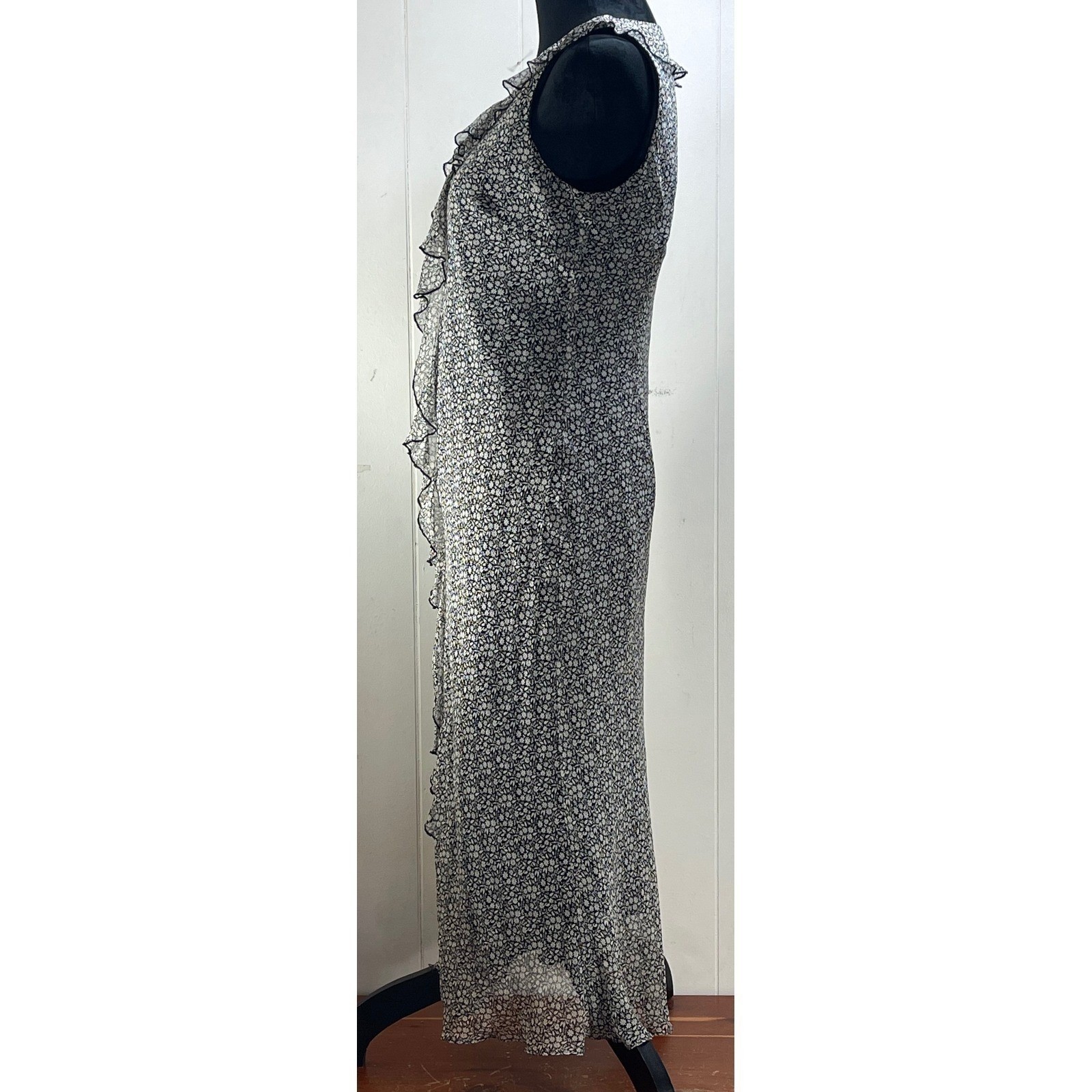 Studio David Warren Silk Floral Ruffle Maxi Dress romantic whimsigoth 90s