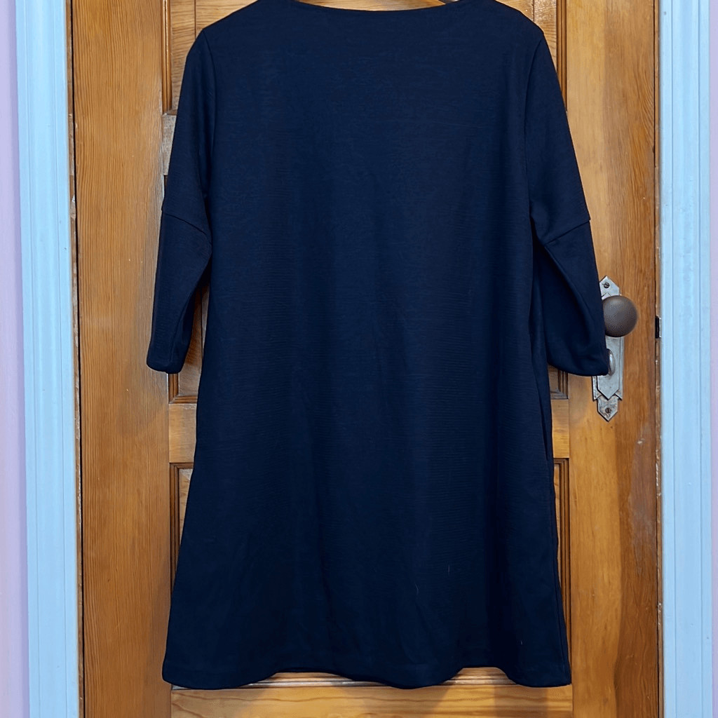 Deep Navy Scoop Neck Button Accent Tunic Dress Medium
