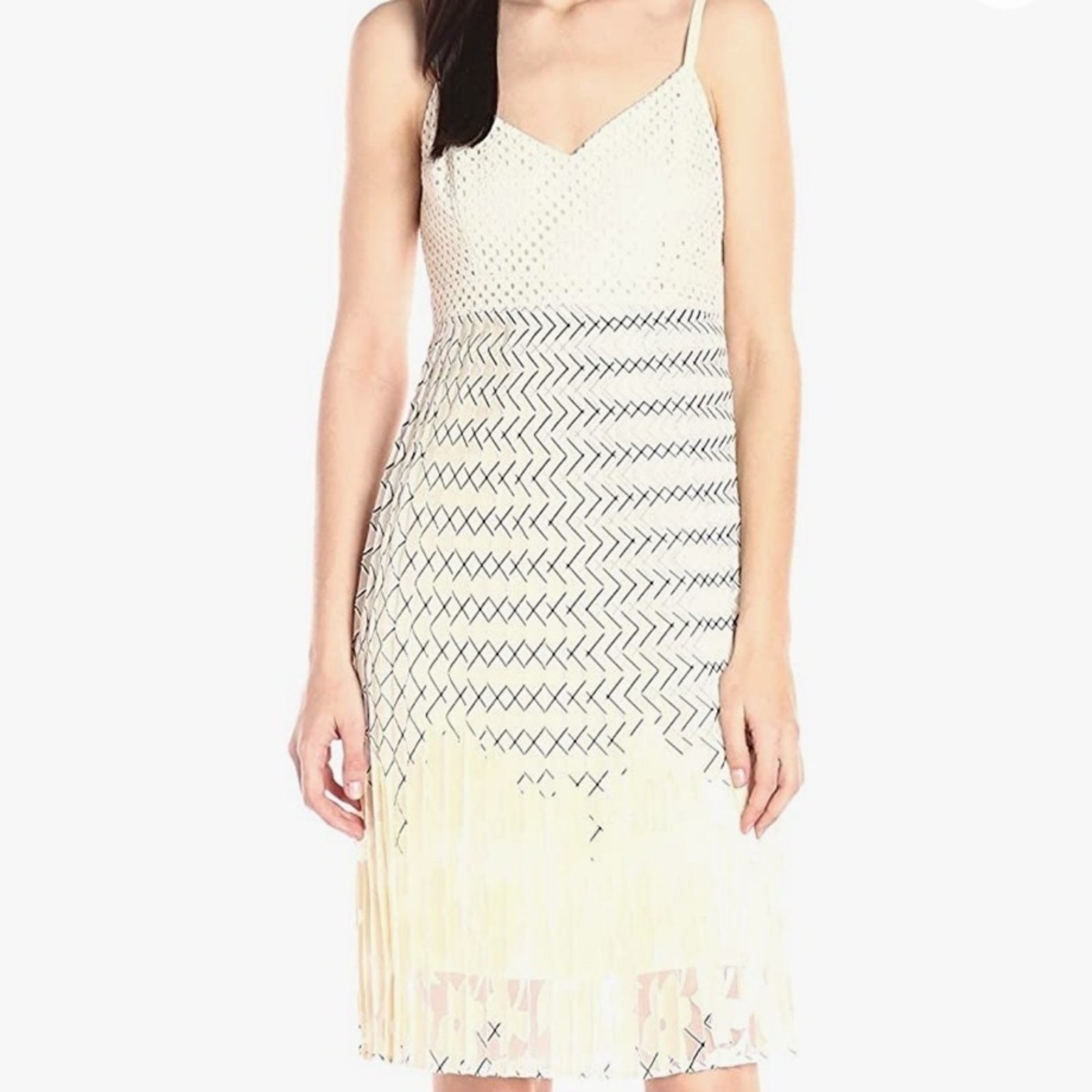 Plenty by Tracy Reese Ivory and Black Fringe Midi Dress size 6 new