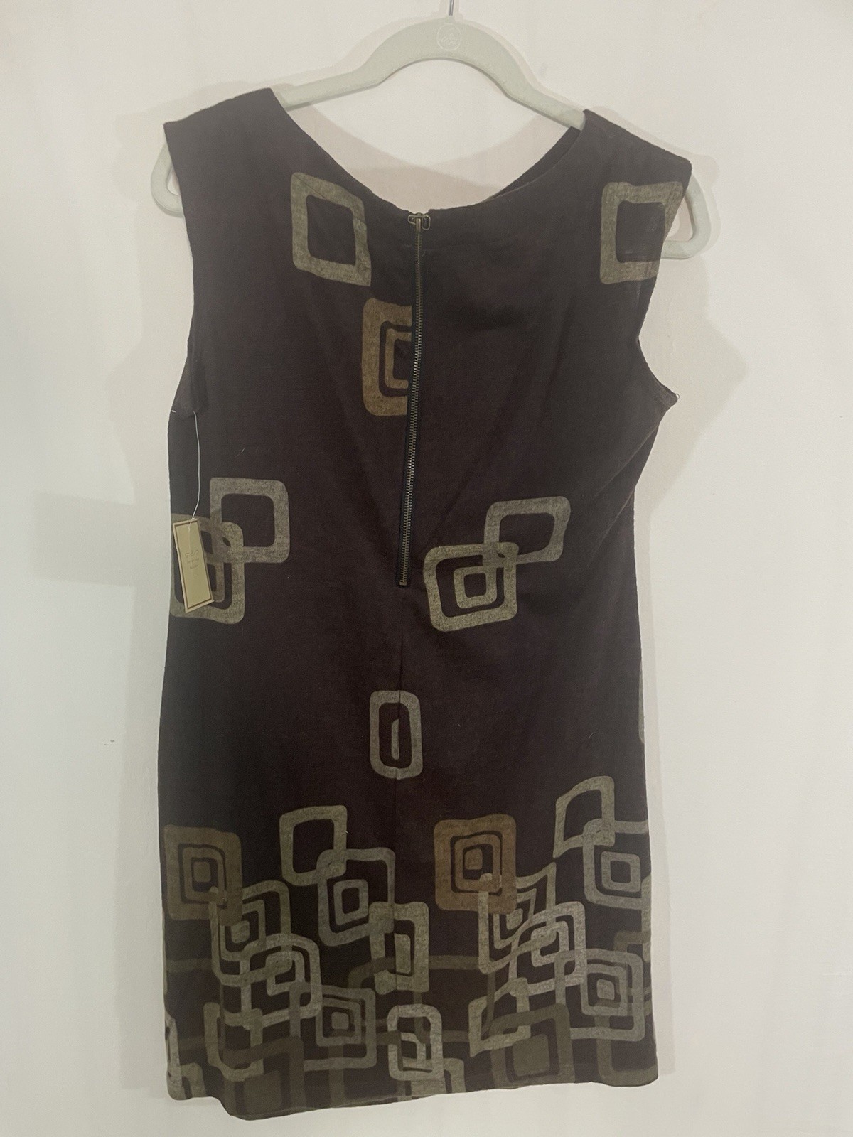 Jonathan Martin Womens Brown Geometric A-Line Knee Dress Zip Back Sz 12 NWT.