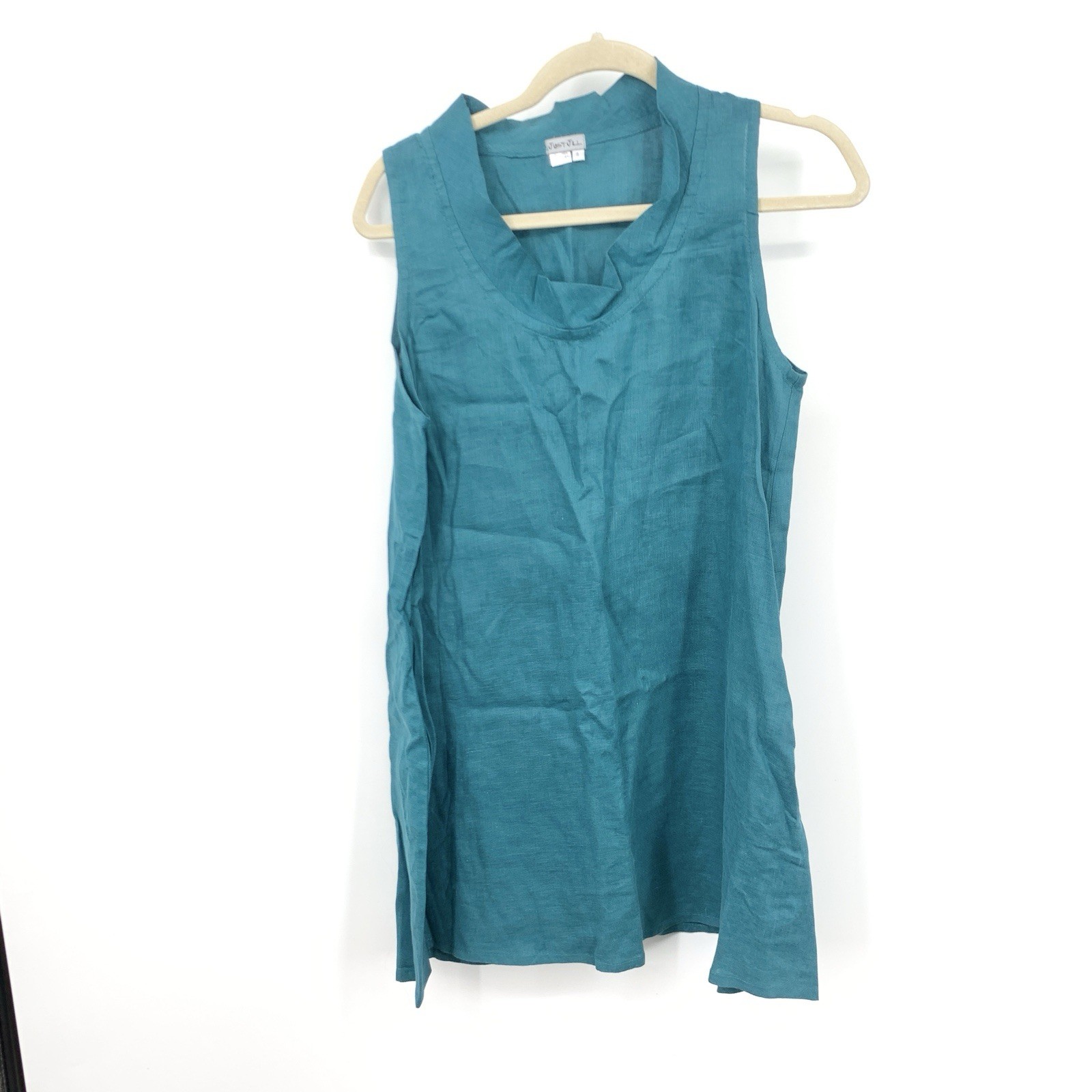 Just Jill Women Size Small Dress Teal Blue 100% Linen Tank Shift Short Mini