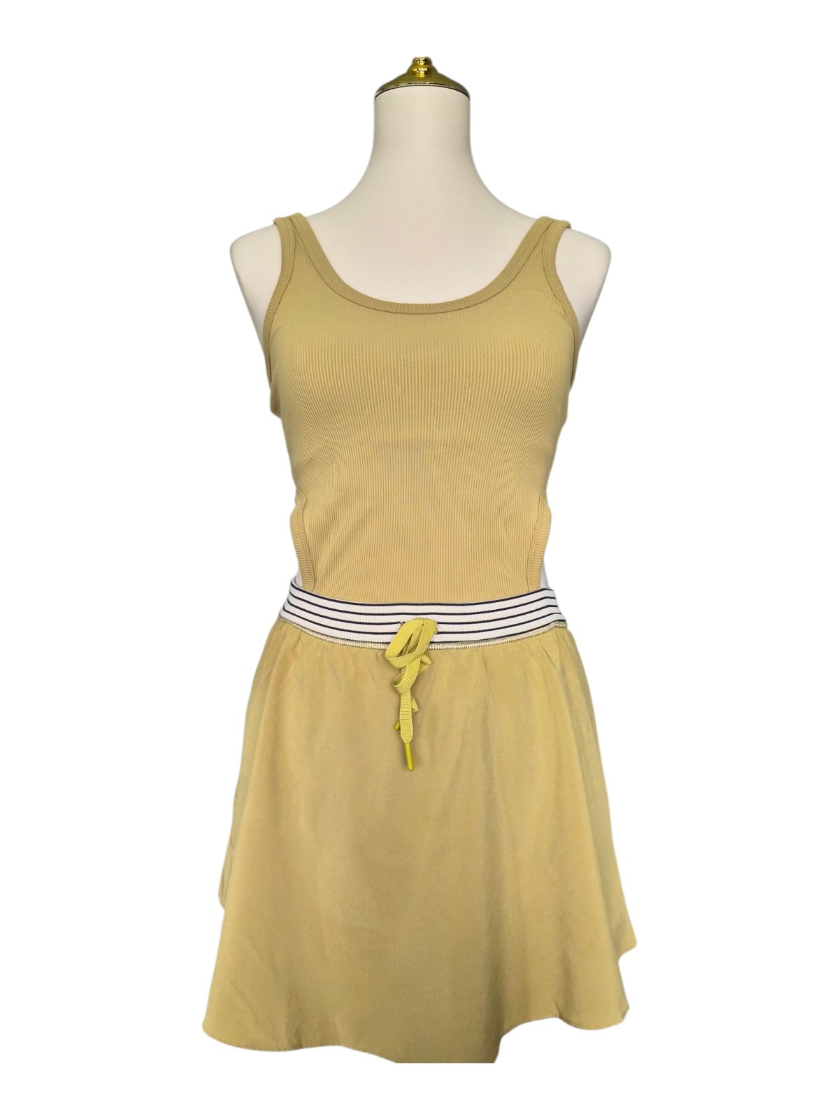 Offline by Aerie Ribbed Cutout Athletic Dress Chartreuse Built In Shorts Bra S