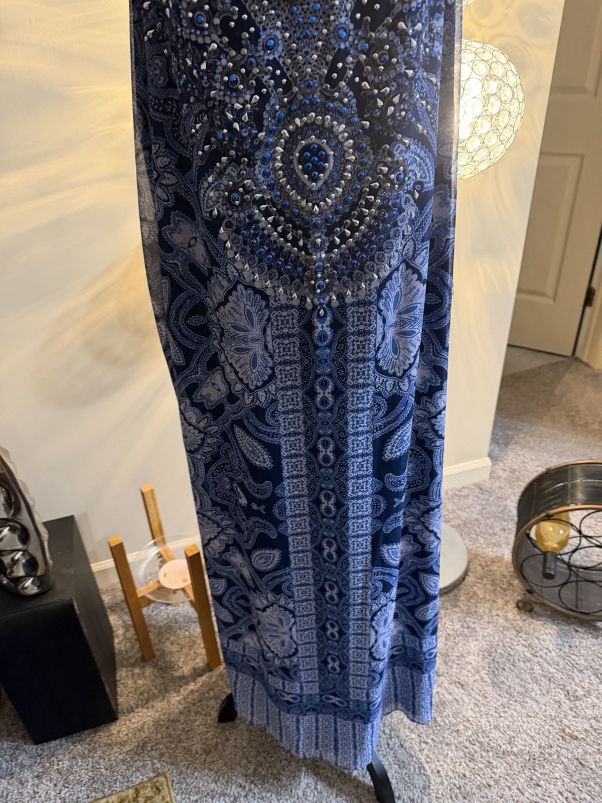 Blue & White Spaghetti Strap Sundress embellished With rhinestones Size 22/24