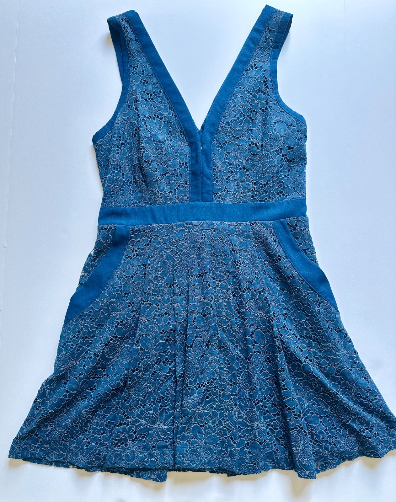 Free People Lovely In Lace Blue Lace Dress Fit Flare Wedding Guest Size S