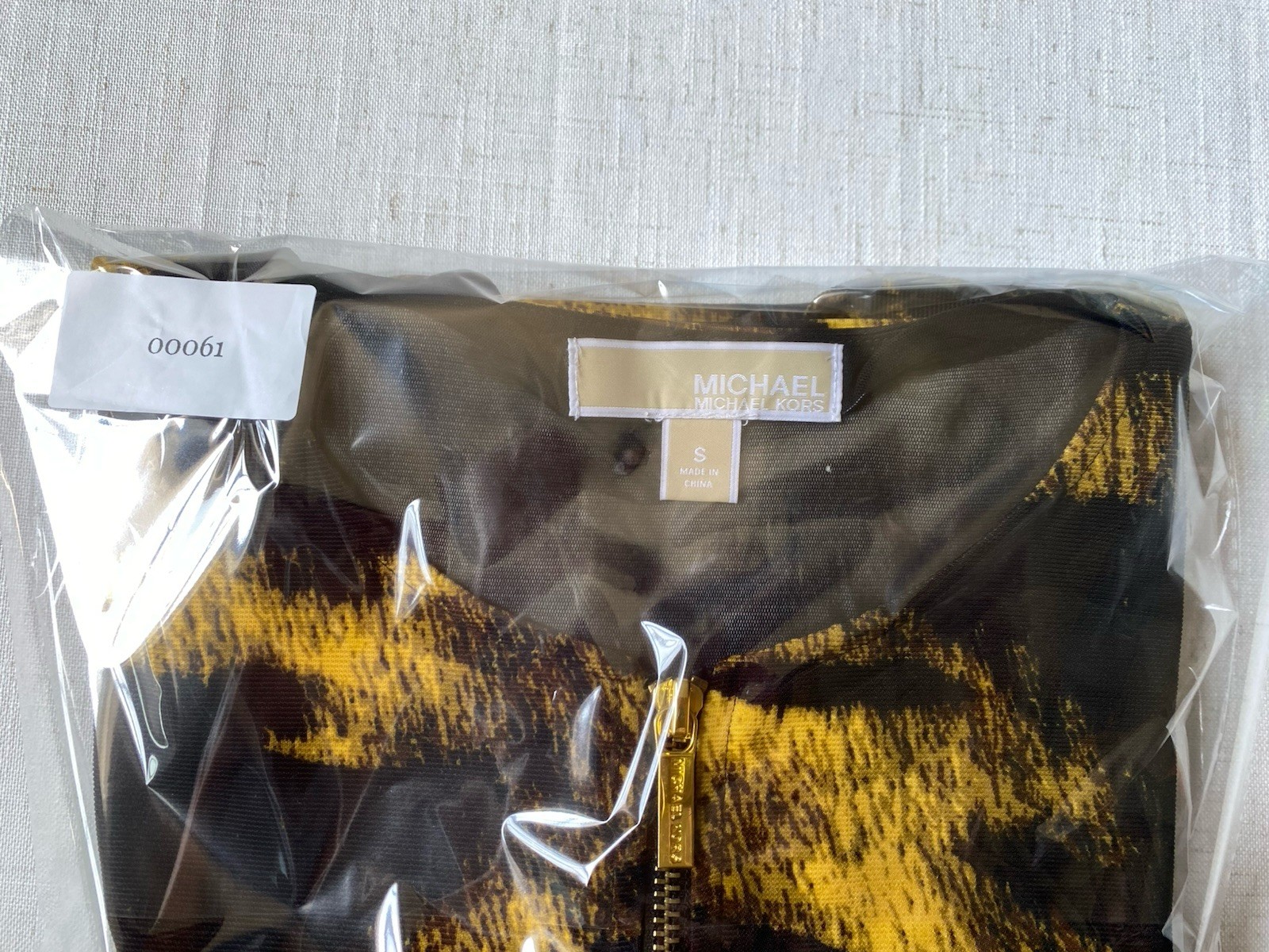 Michael Kors Tiger Stripe Bodycon Dress Small Black Yellow Animal Print Mesh Zip