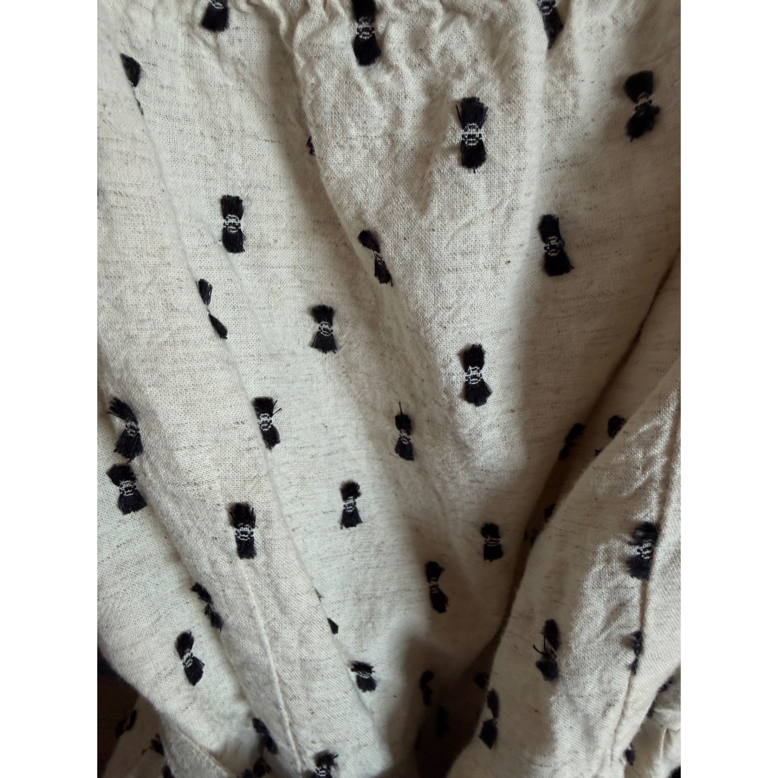Sim & Sam Cream Black Tufted Smocked Puff Sleeve Mini Dress Medium Cottagecore