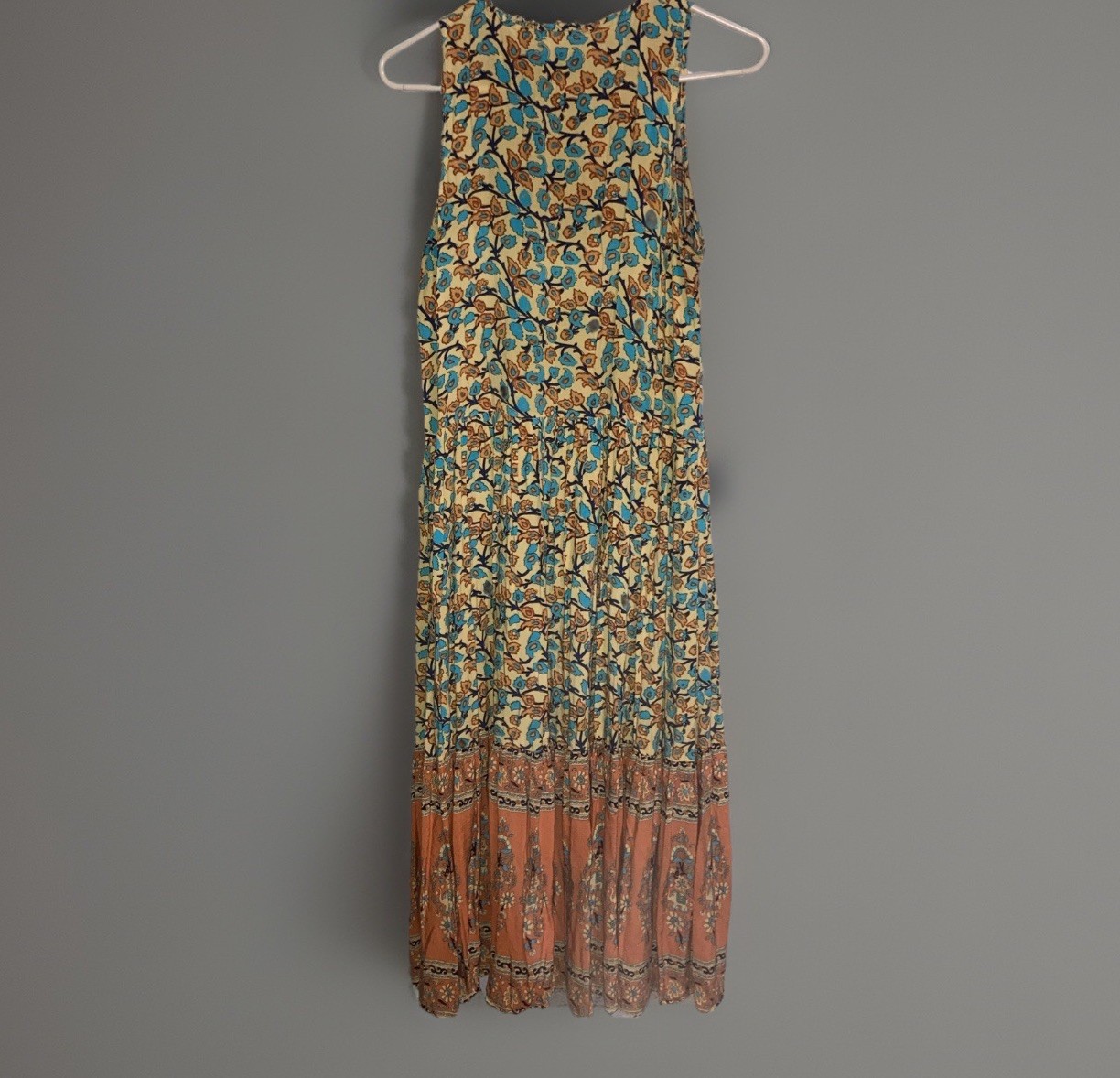 R. Vivimos Sleeveless Boho Floral Tiered Maxi Dress Indie Hippie Festival Sz L