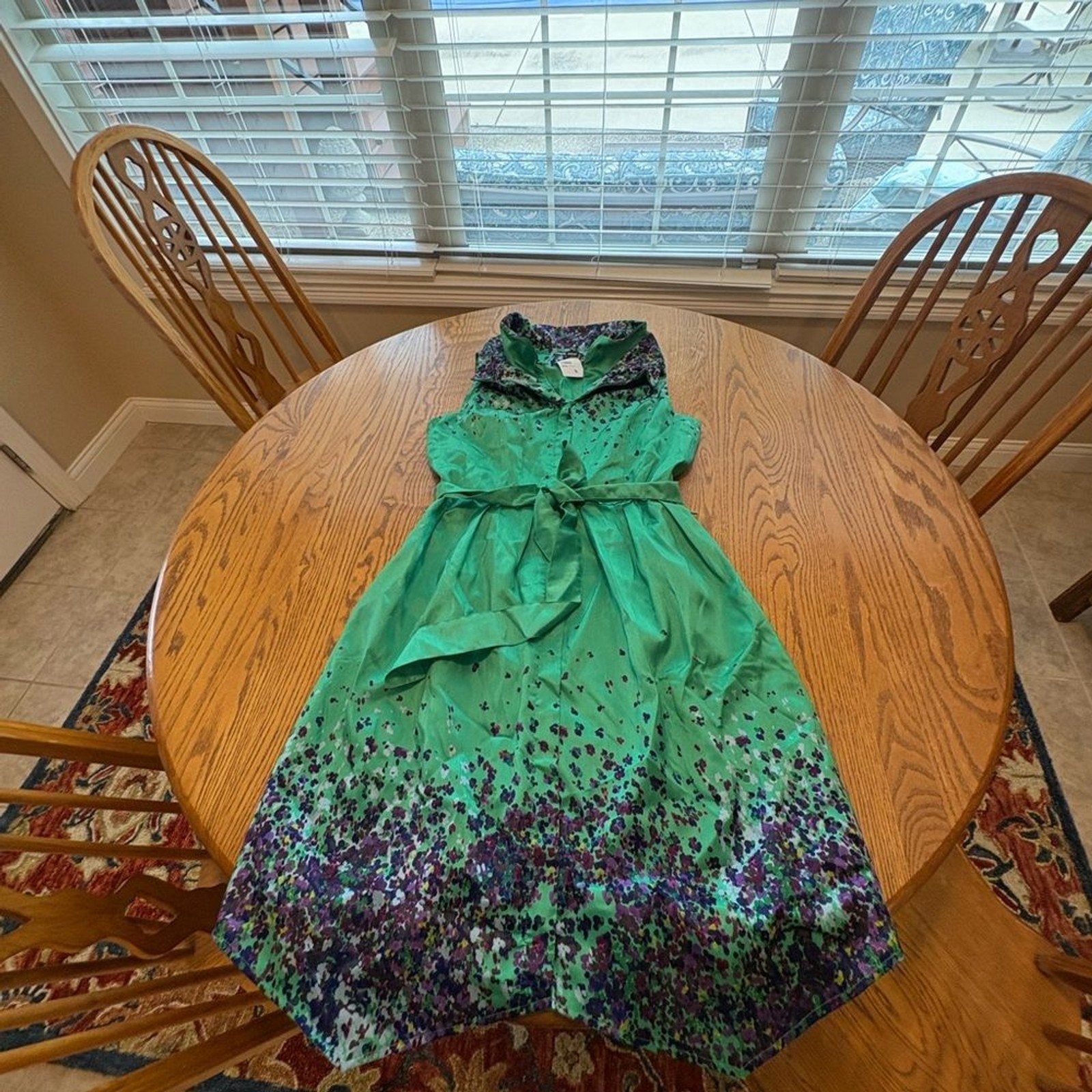 NWT Samuel Dong Sleeveless Bubble Coat Dress Green Black S Standing Collar