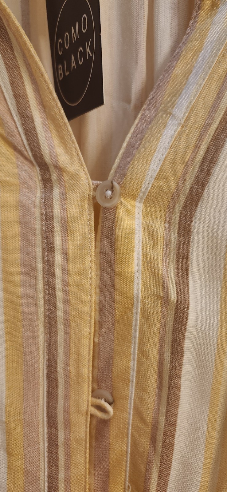 Como Black Blouse Womens Size 3X Boho Stripes Lace Accent Plus Yellow Beige Tan
