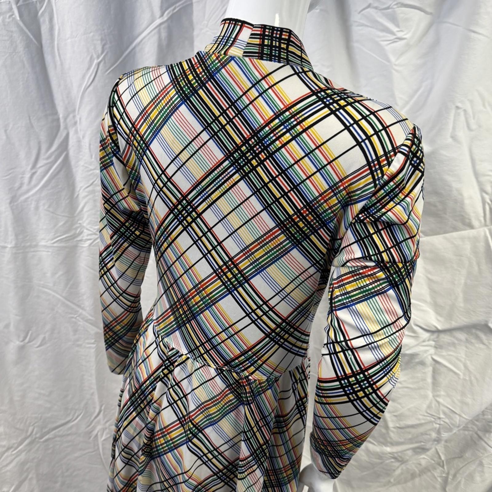 Vintage 1960’s Vera Maxwell Speed Suit White Yellow Green Red Plaid Maxi Dress L