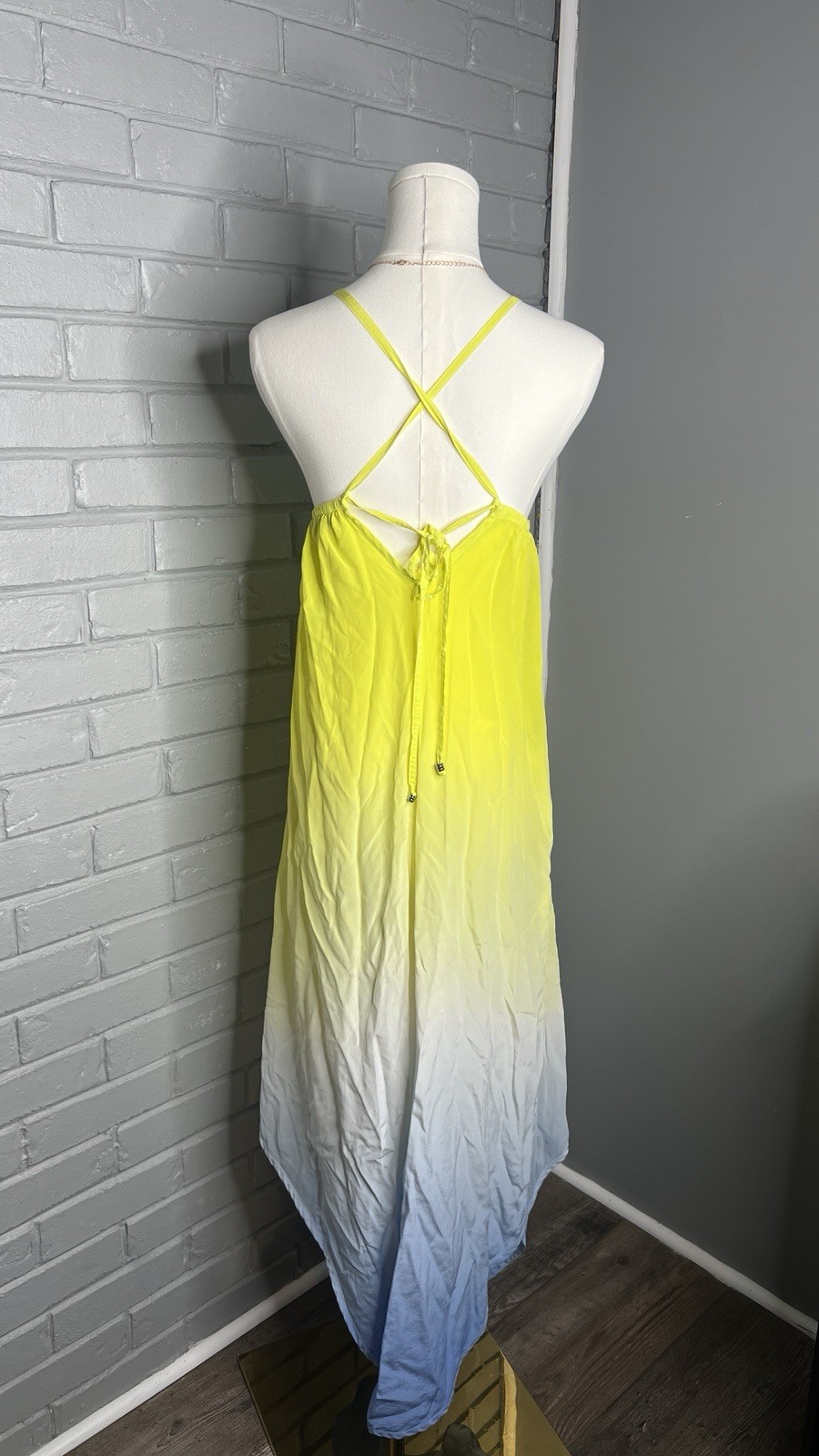 Gypsy 05 Triangle Spaghetti Panel V-Neck Cami Dress in Sky & Lime Size XS
