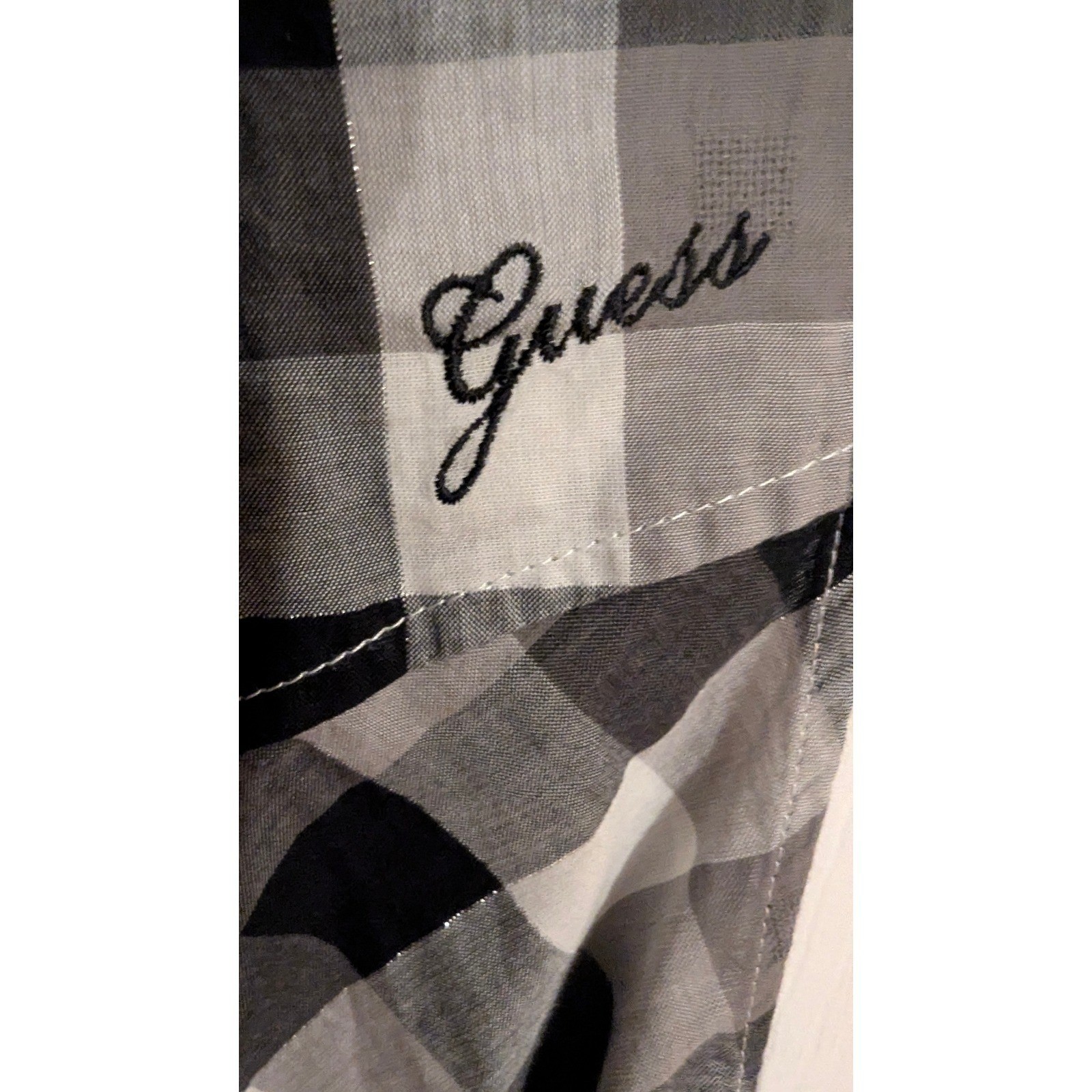 NWT Guess Gingham Plaid Button Front Dress L Black White Picnic Summer Beach