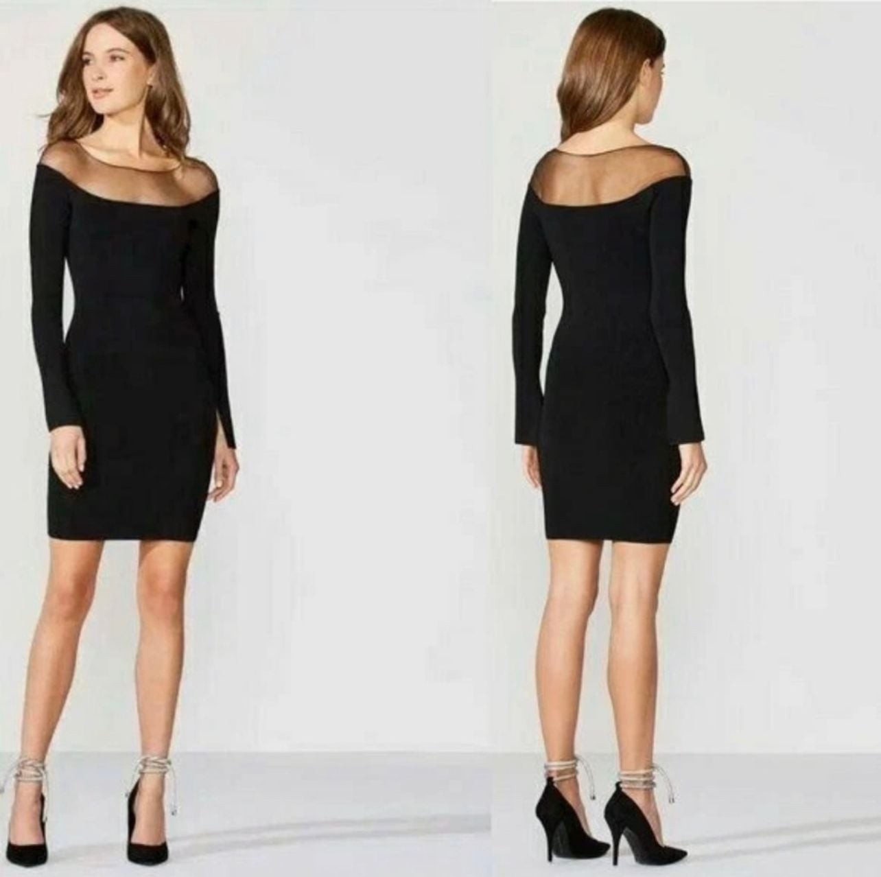 Bailey 44 Black Mesh Yoke Long Sleeve Mini Dress with Slit Sleeves
