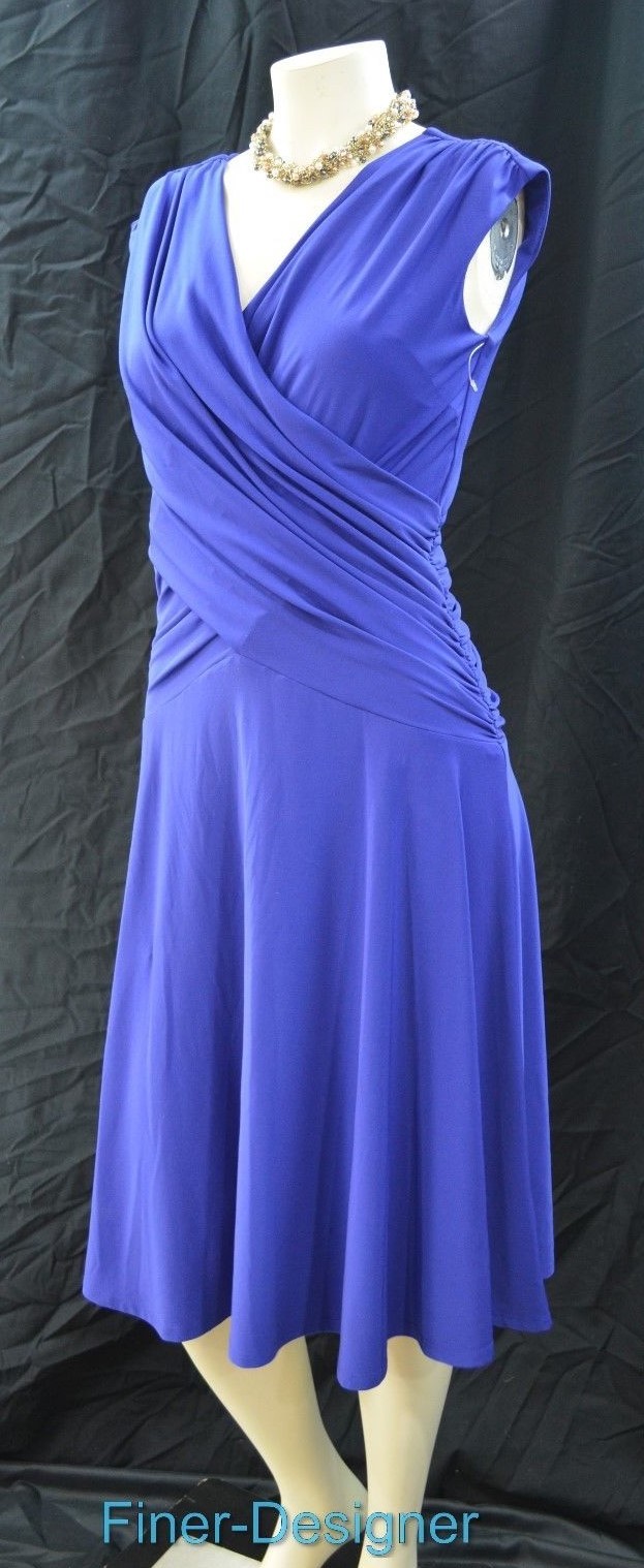 RLL Ralph Lauren slinky jersey Dress wearever ruched cross over V neck SZ 8 NEW