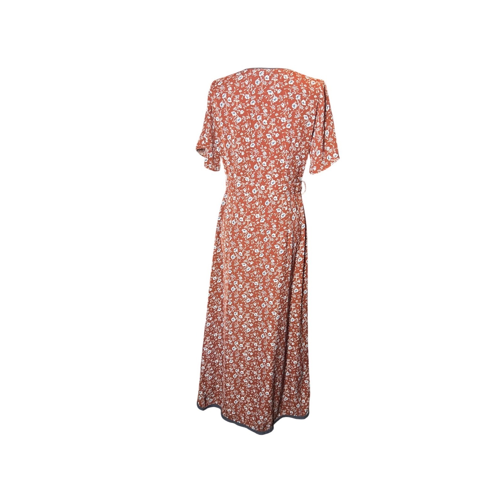 Jessica Robertson by Roolee Rust Orange Floral Midi Dress Short Sleeve Medium